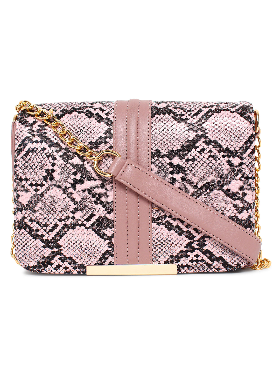 Women's Pink Sling Bag with Snake Print1