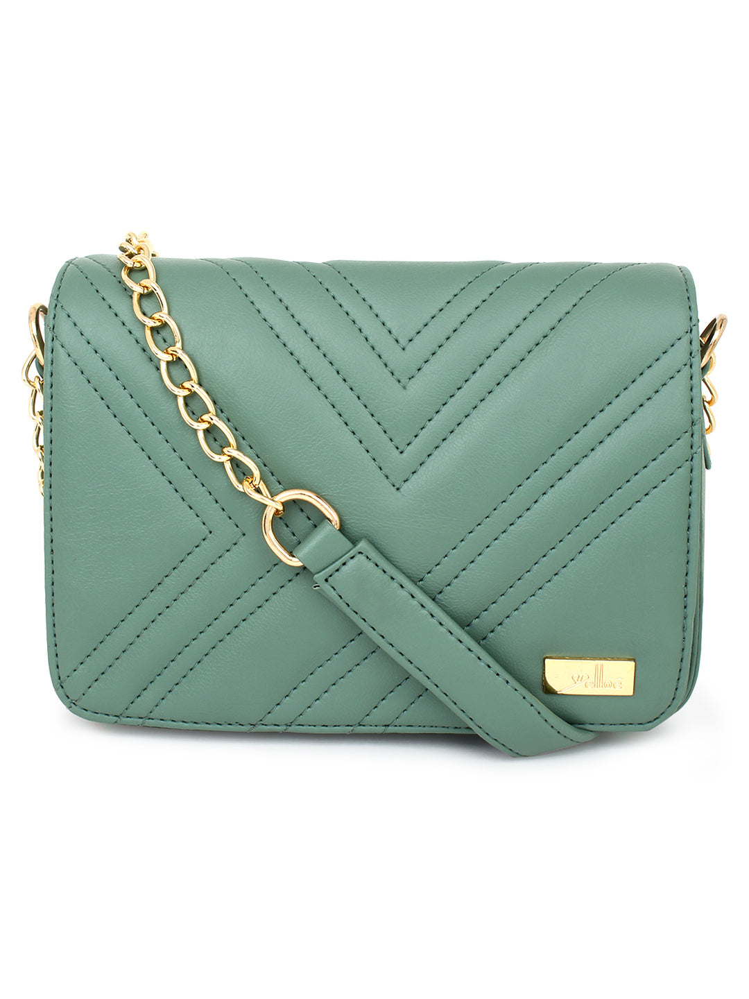 Trendy Quilted Green Sling Bag