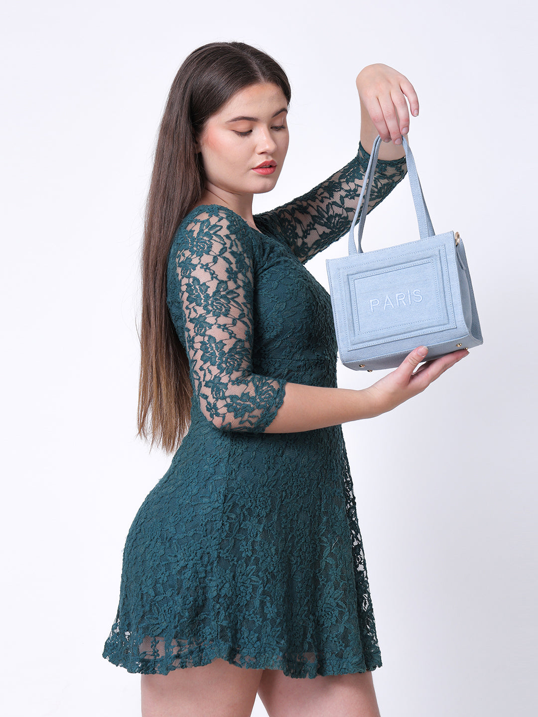 Blue Denim Handbag with Detachable Sling Belt