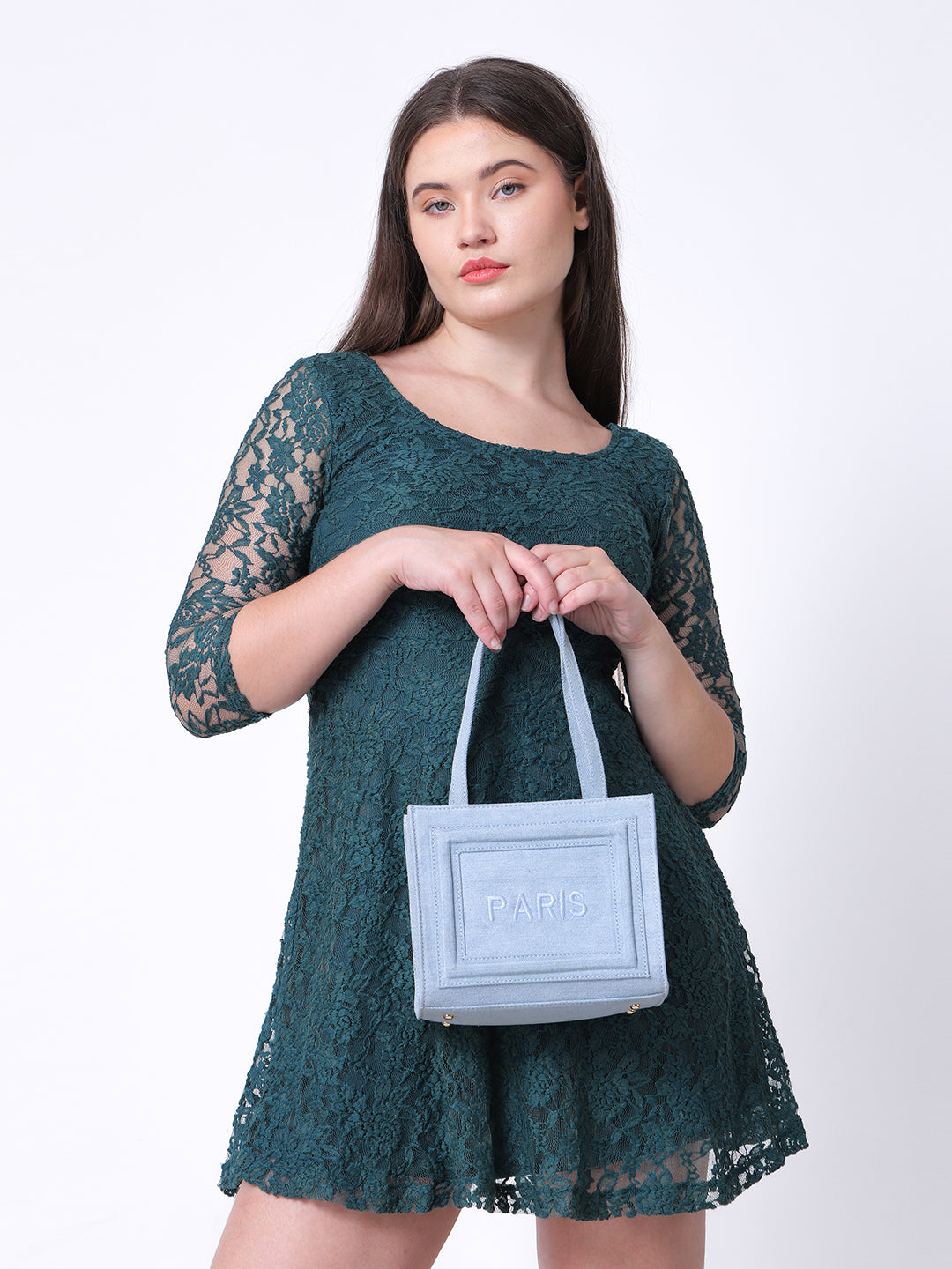 Blue Denim Handbag with Detachable Sling Belt