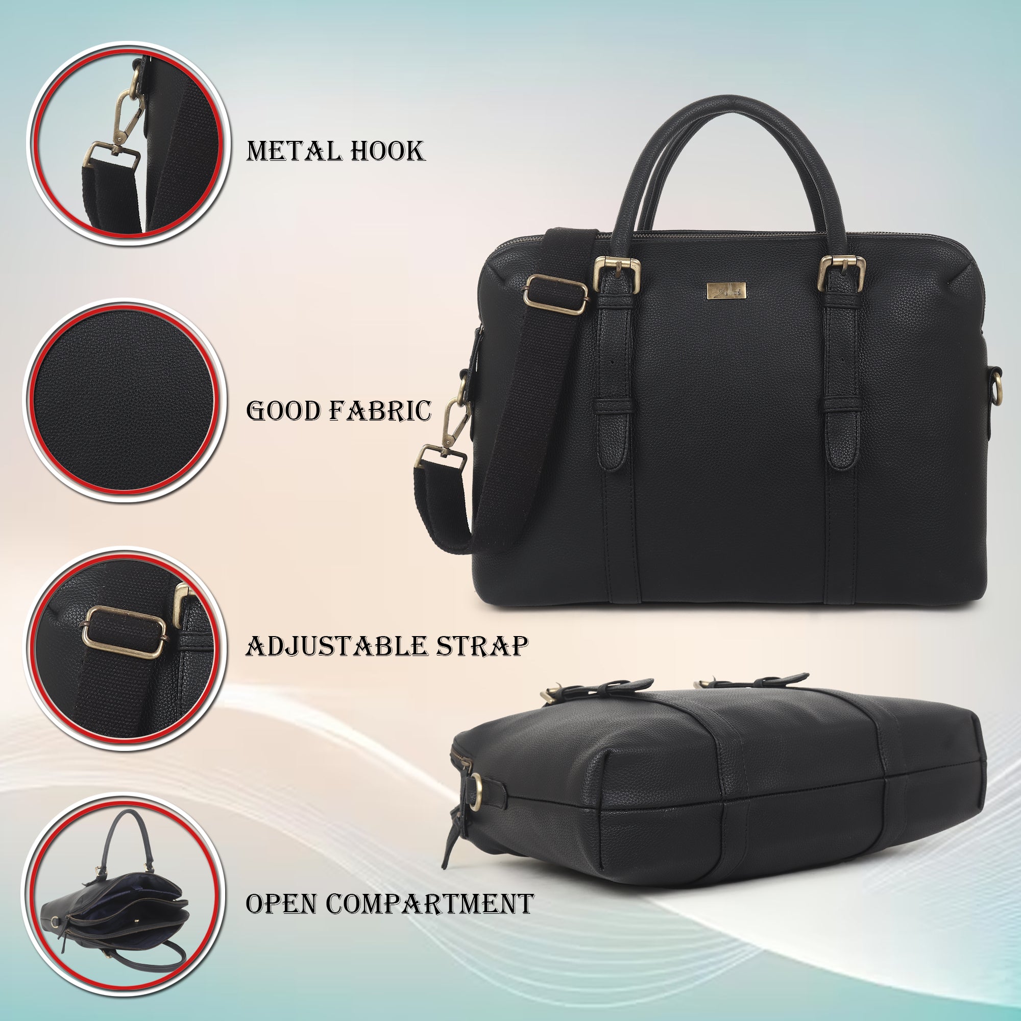 Black Multicompartment Laptop Bag for Men