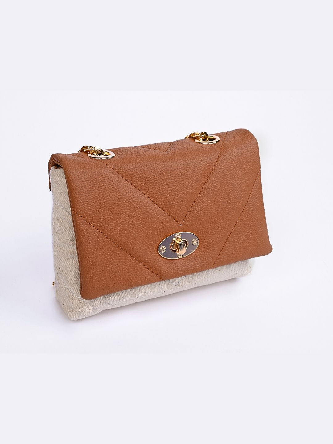 Off White- Tan Color block Small Sling Bag