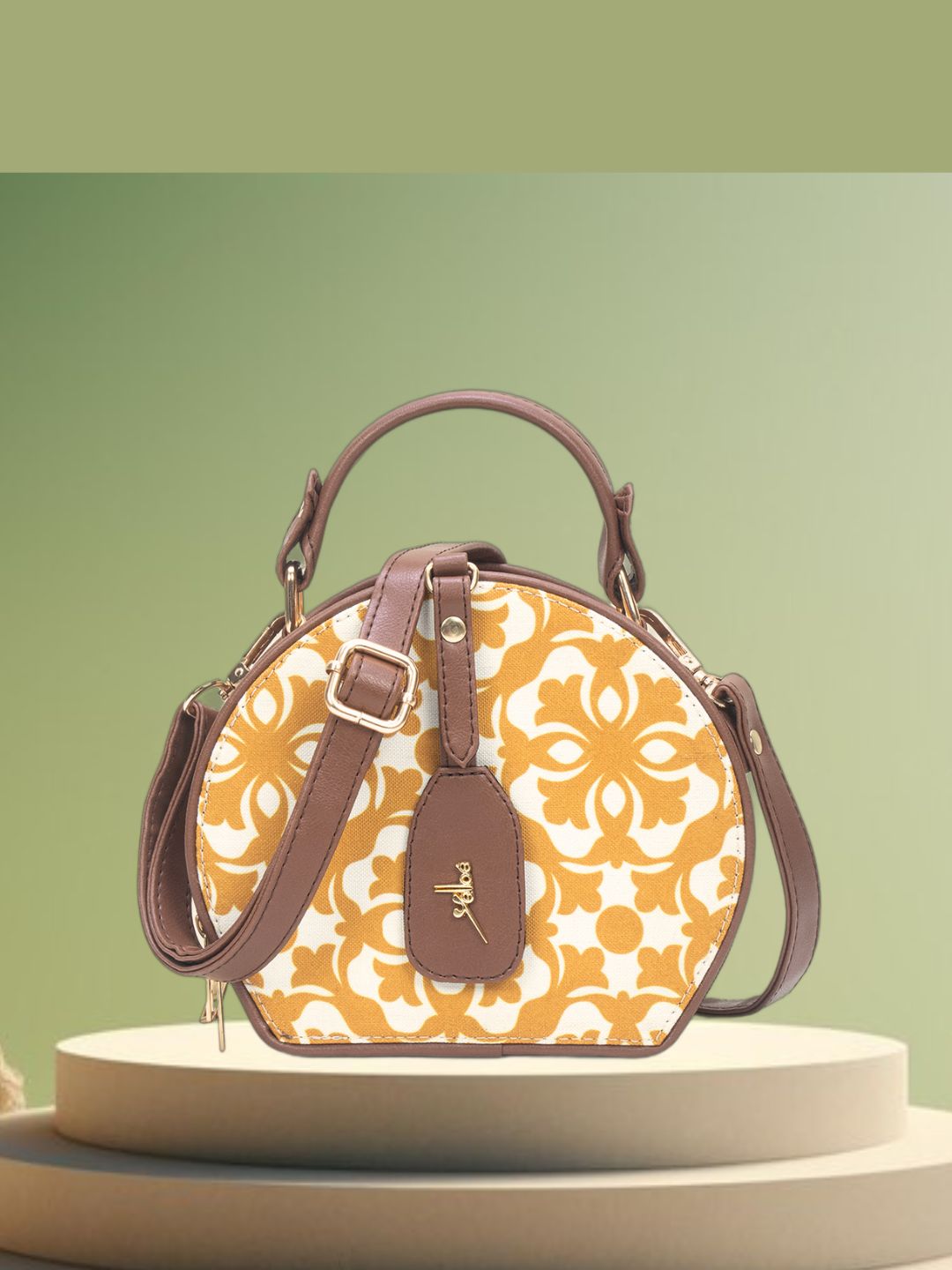 Yellow Geometric Print Round Sling Bag