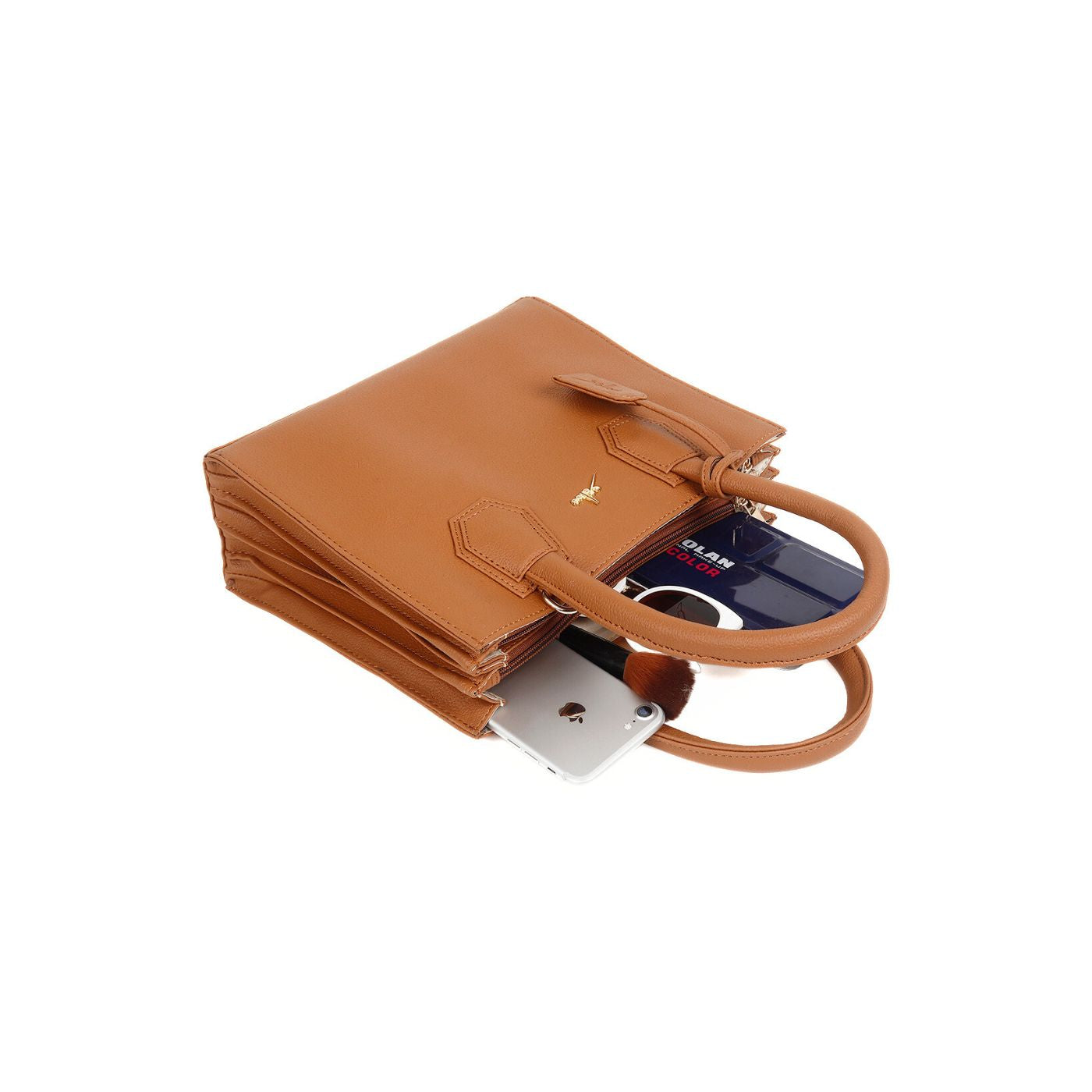 Satchel Handbag multi compartment Tan