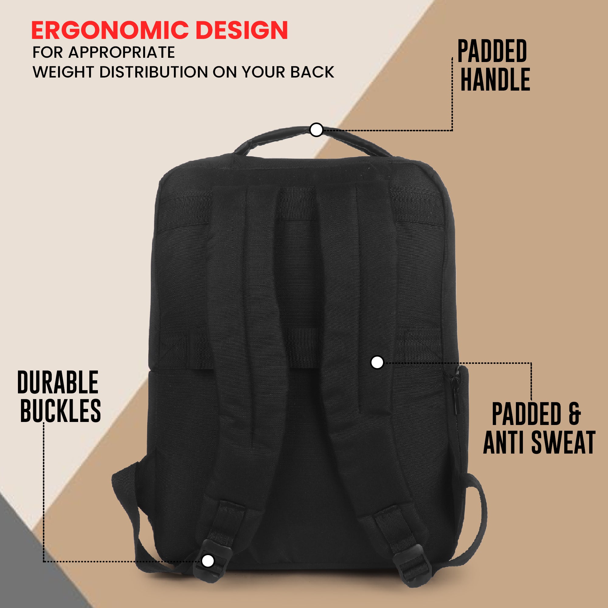 Black Polyester Multicompartment Backpack for Men