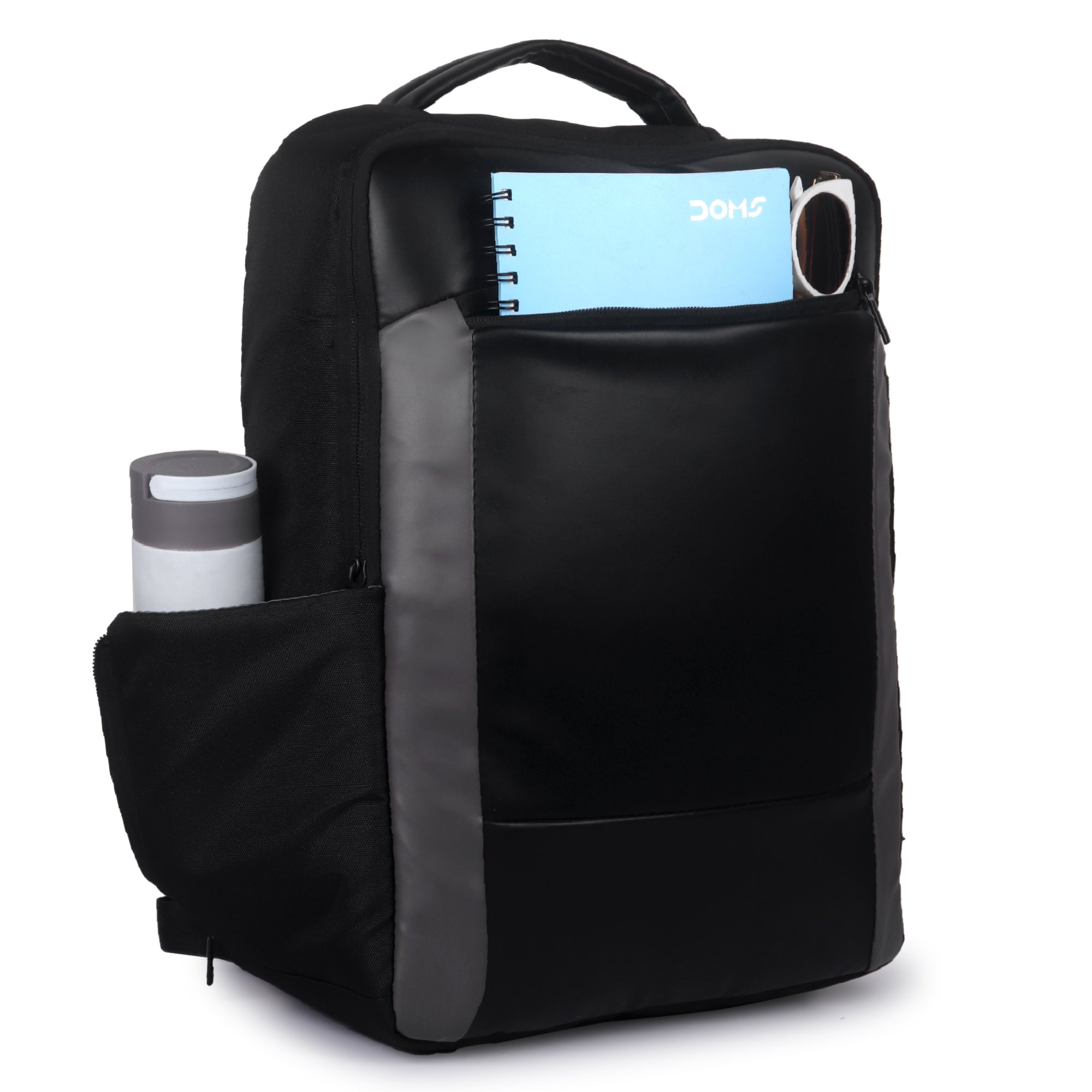 Black Polyester Multicompartment Backpack for Men