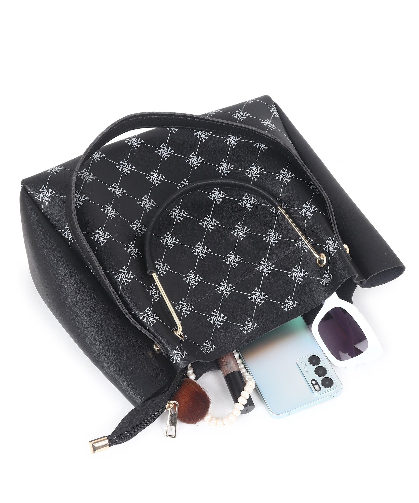 Women Black Printed Handbag (Pack of 2)