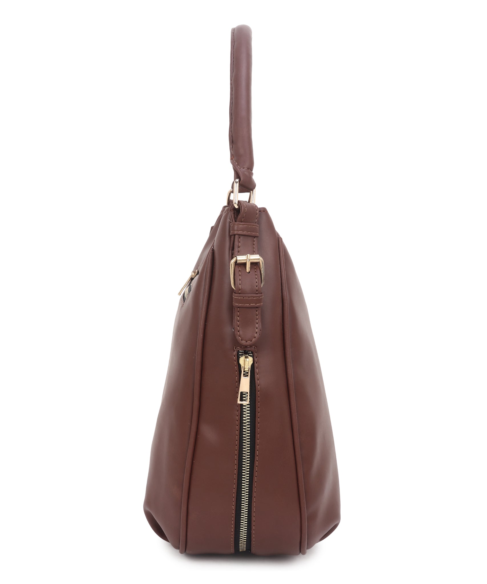 Women Brown Hobo Bag with Expandable Bottom