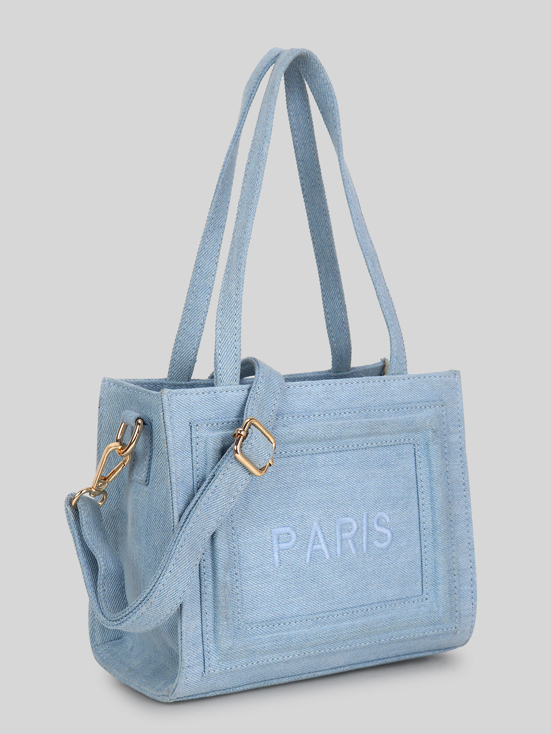 Blue Denim Handbag with Detachable Sling Belt