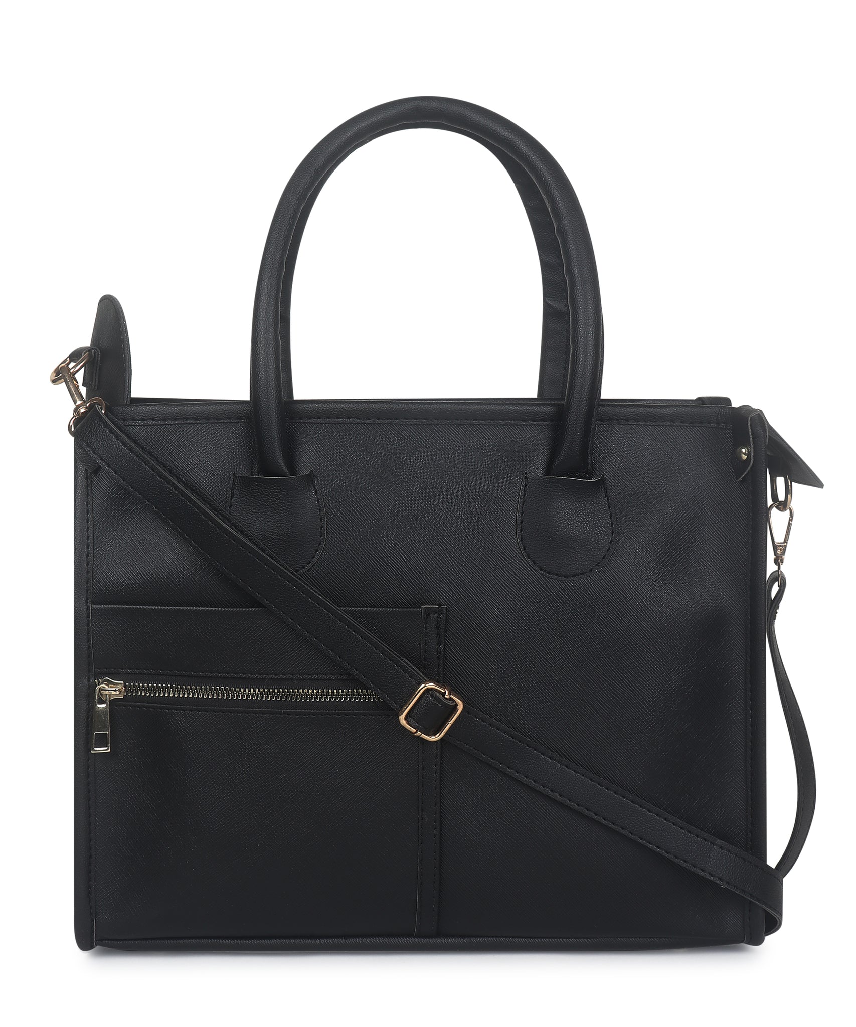 Black Saffiano Synthetic Leather Handbag For Women