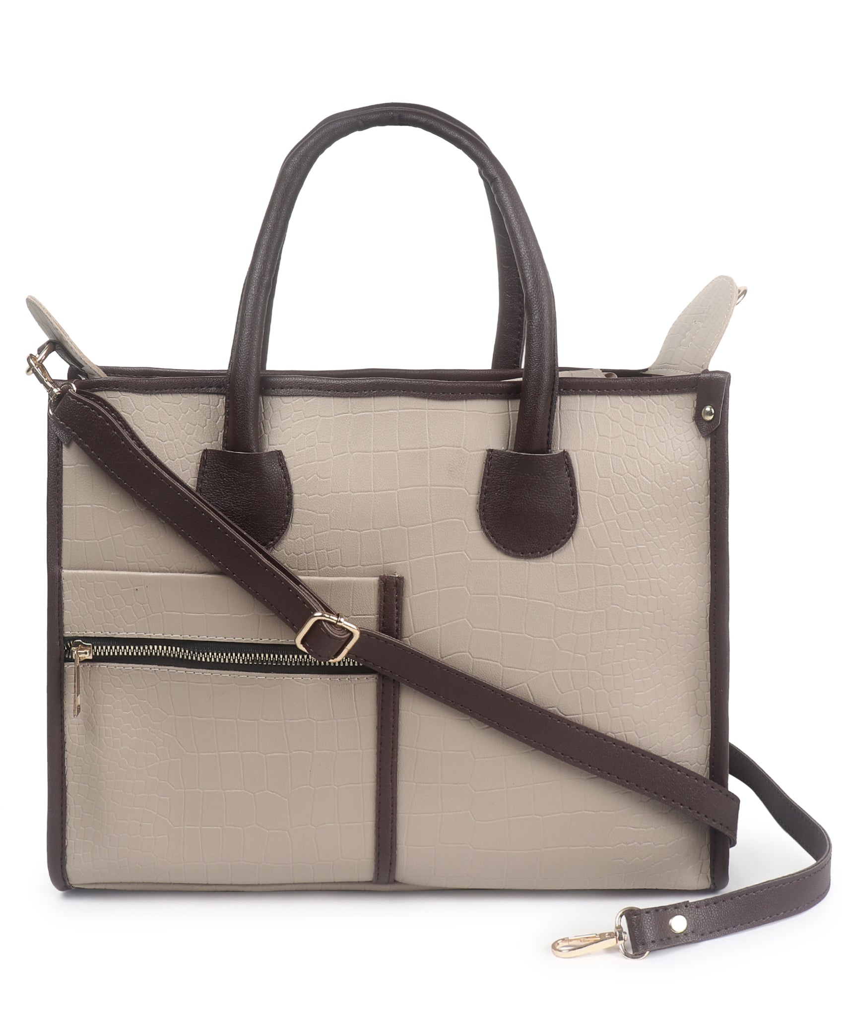 Beige Brown Crocodile Synthetic Leather Handbag For Women