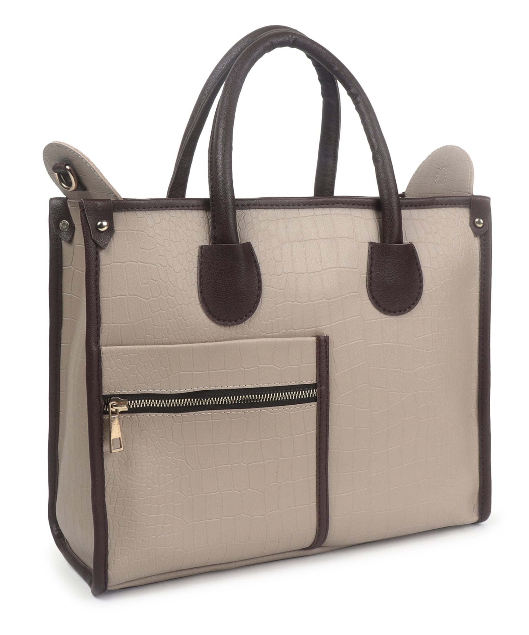 Beige Brown Crocodile Synthetic Leather Handbag For Women