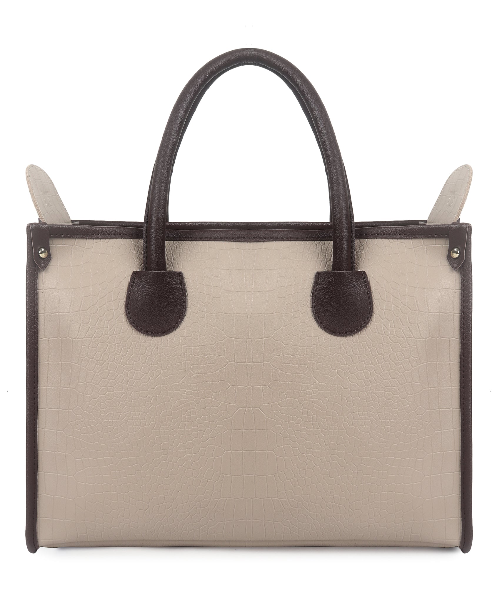 Beige Brown Crocodile Synthetic Leather Handbag For Women