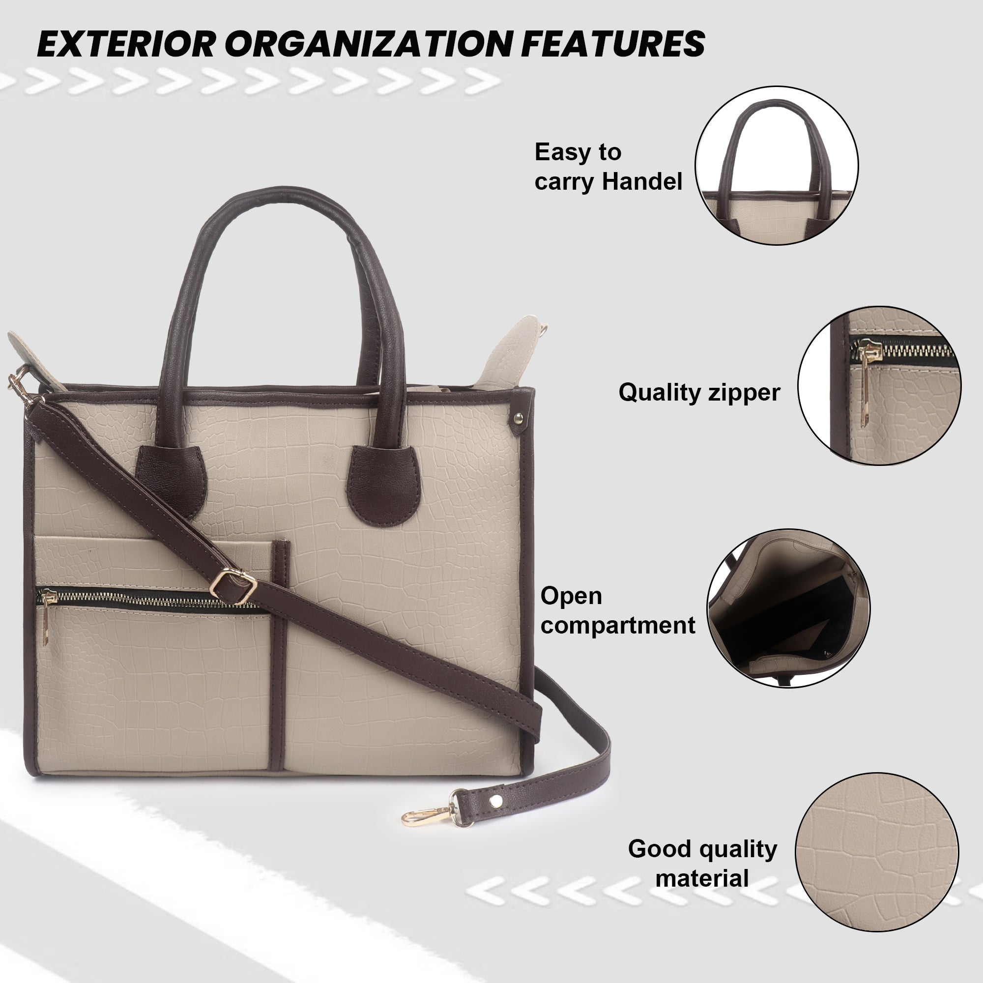 Beige Brown Crocodile Synthetic Leather Handbag For Women