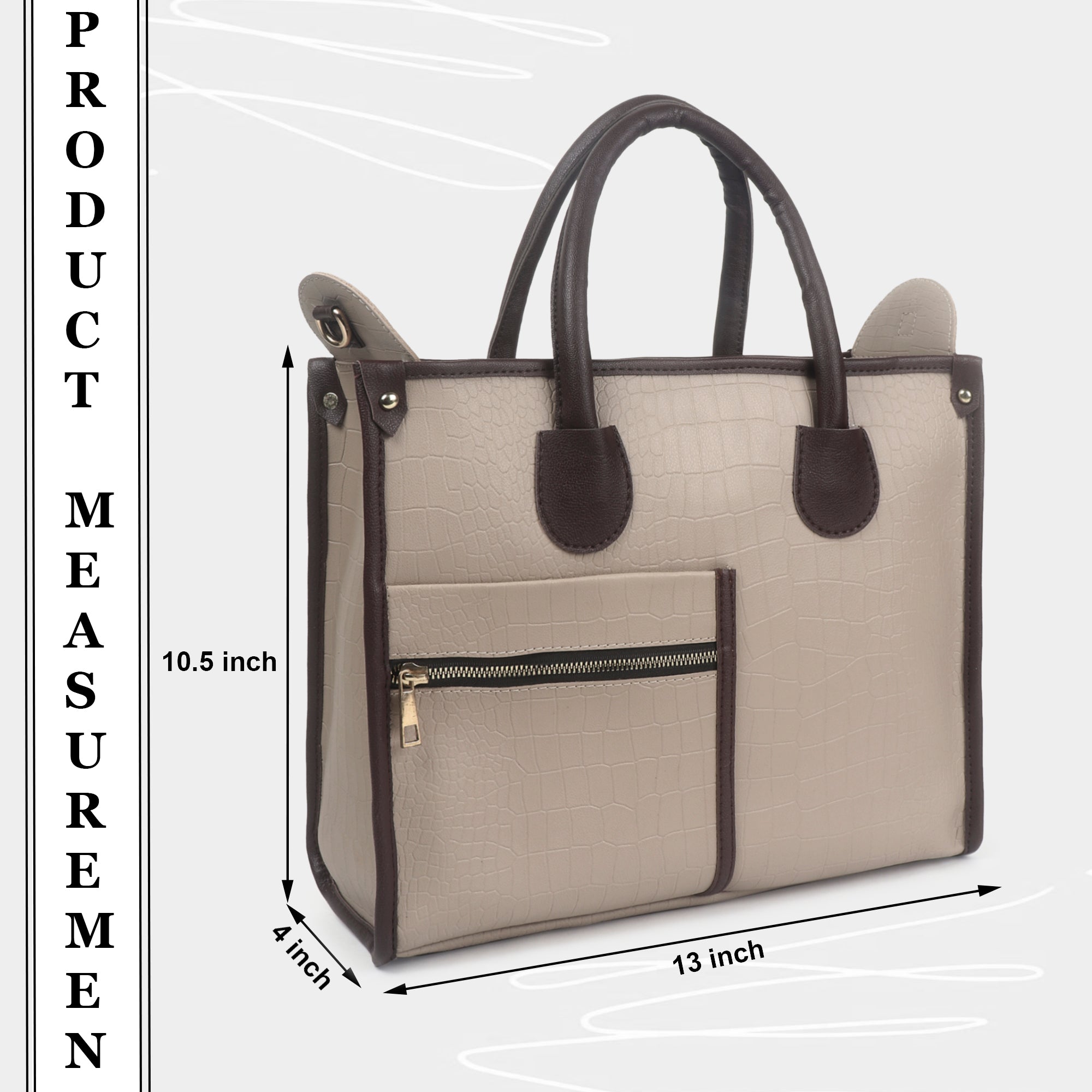 Beige Brown Crocodile Synthetic Leather Handbag For Women