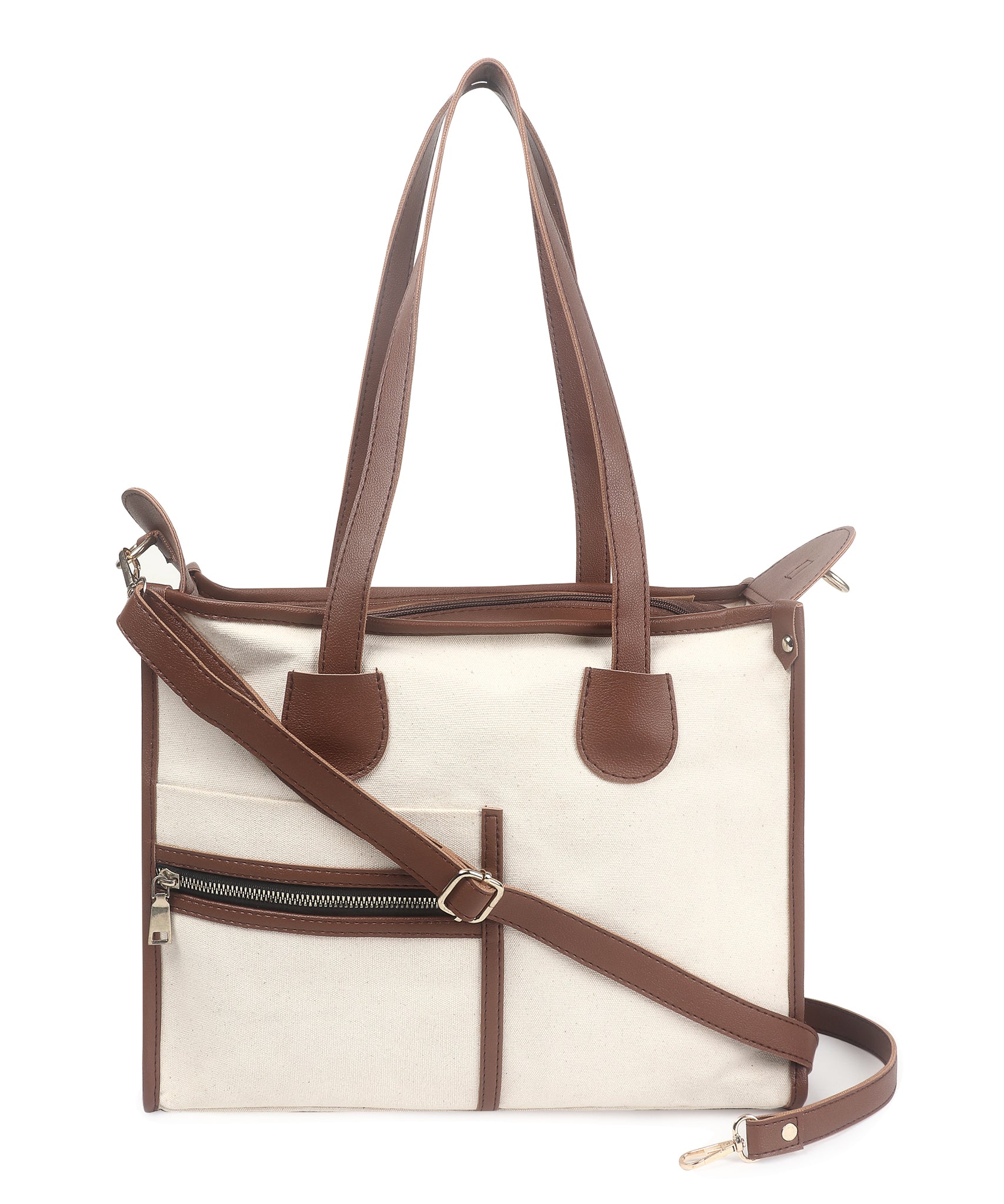 Off White-Tan Canvas Handbag For Women