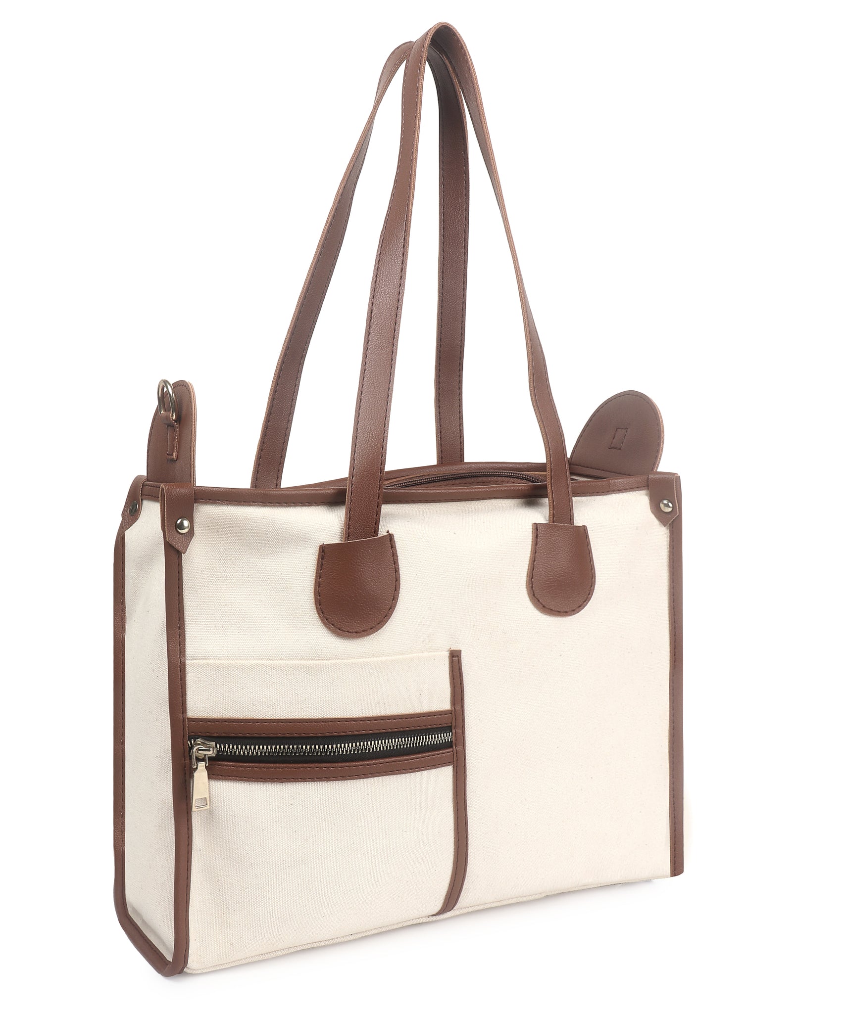 Off White-Tan Canvas Handbag For Women