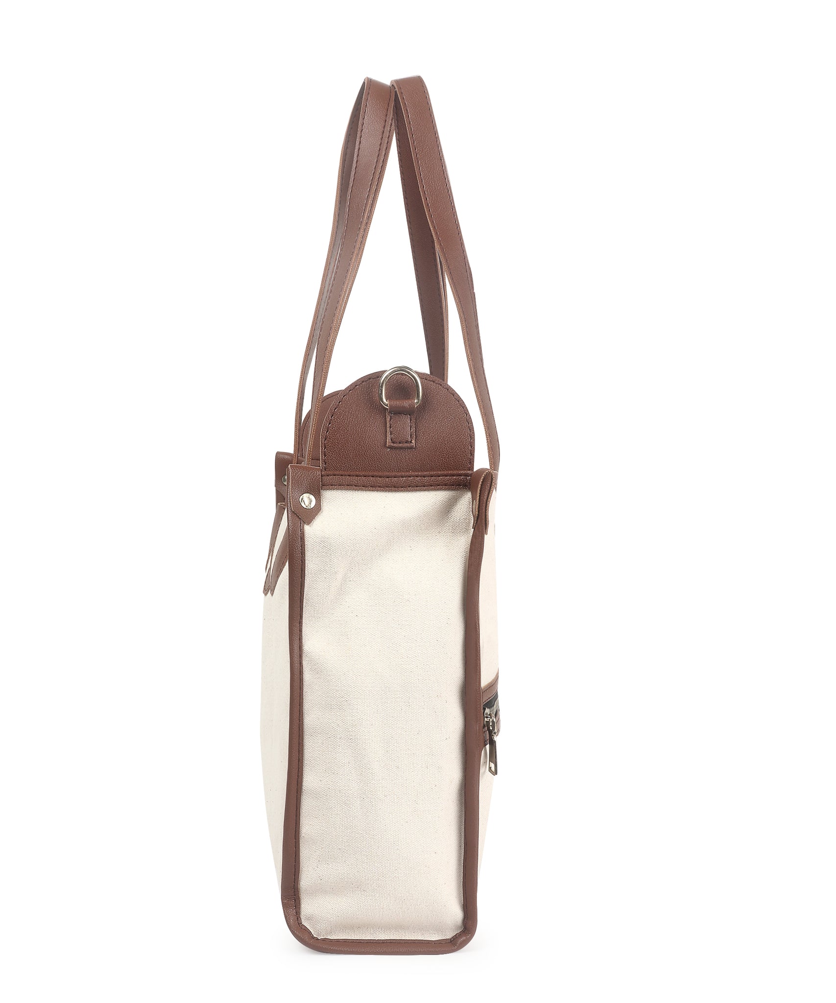 Off White-Tan Canvas Handbag For Women