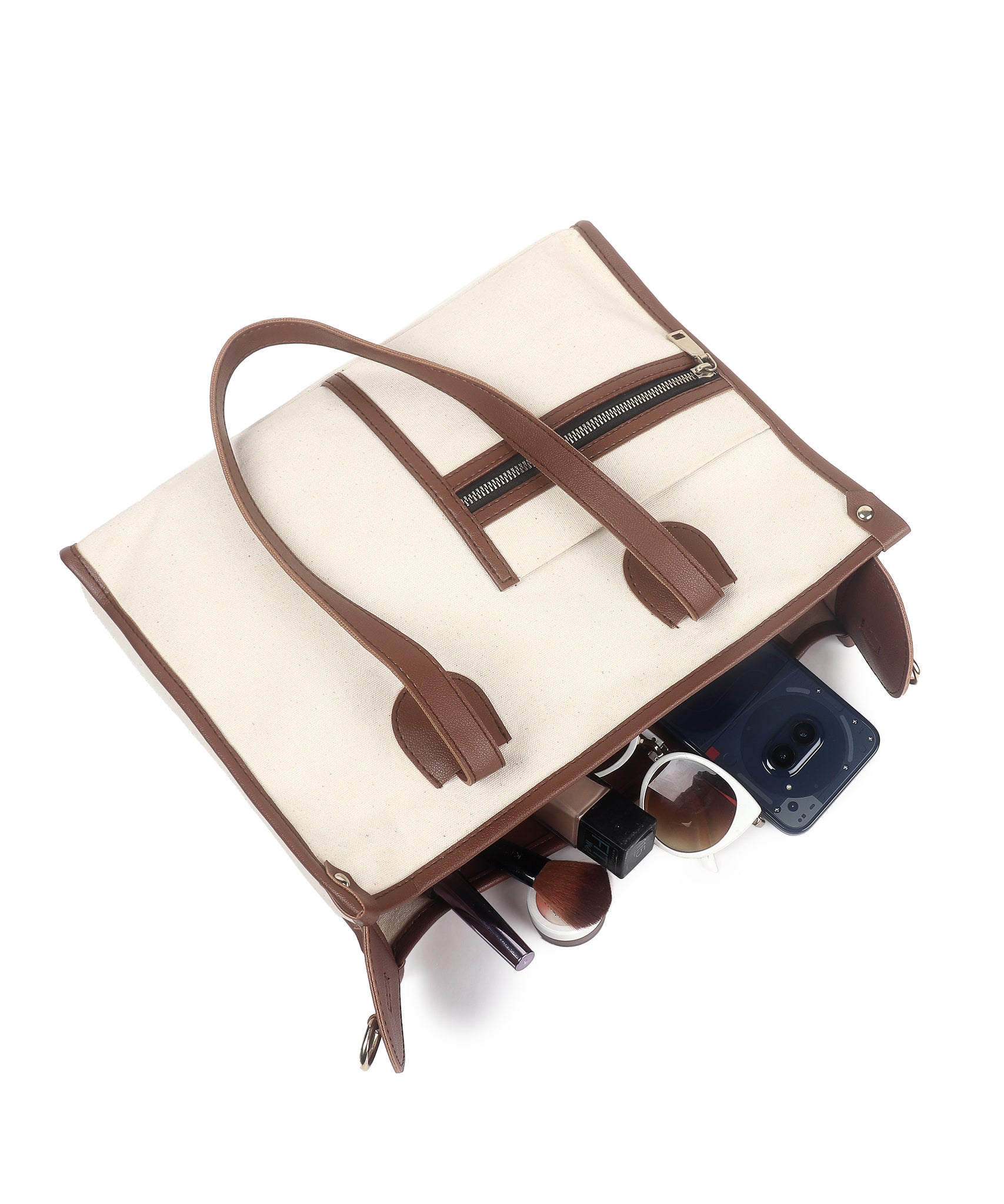 Off White-Tan Canvas Handbag For Women