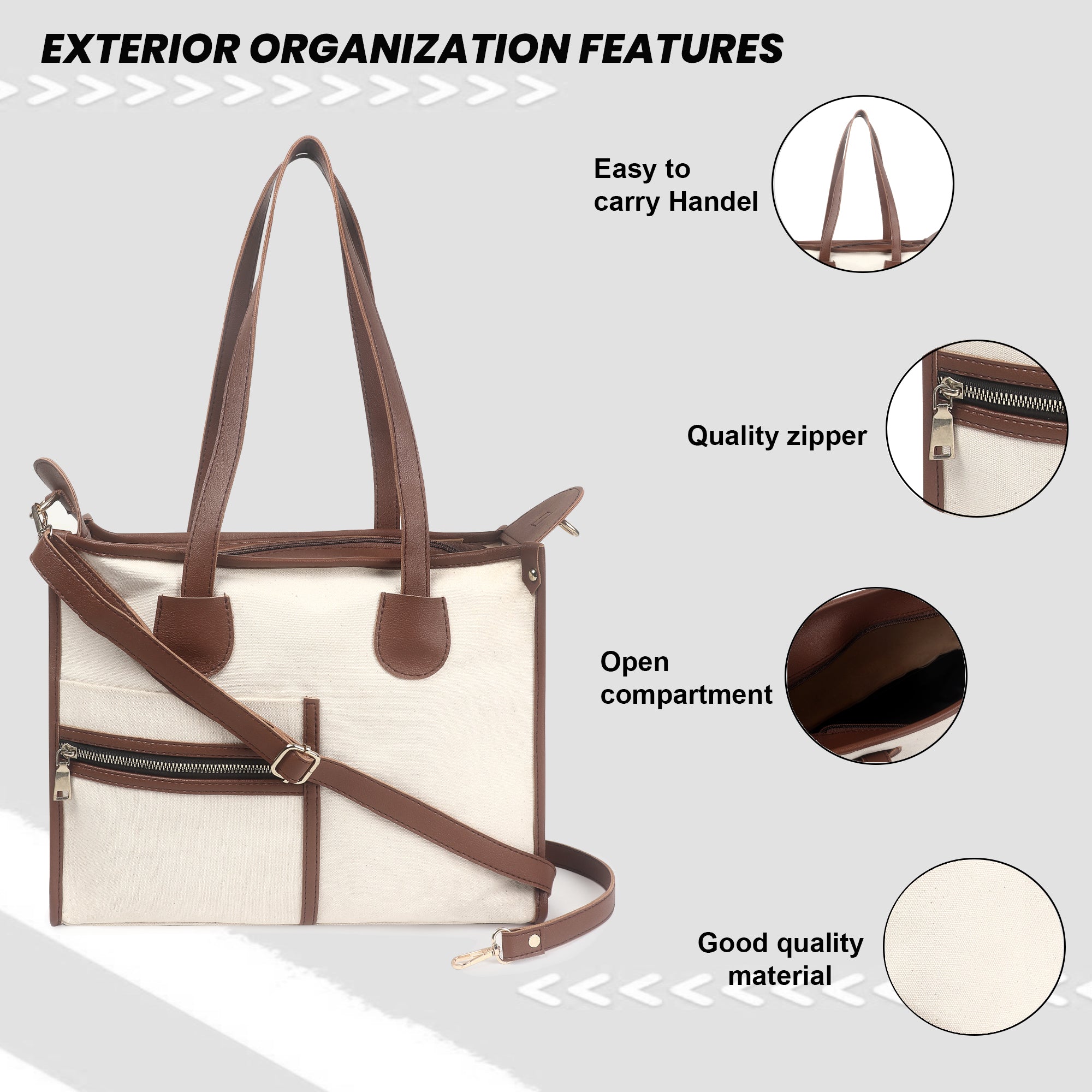 Off White-Tan Canvas Handbag For Women