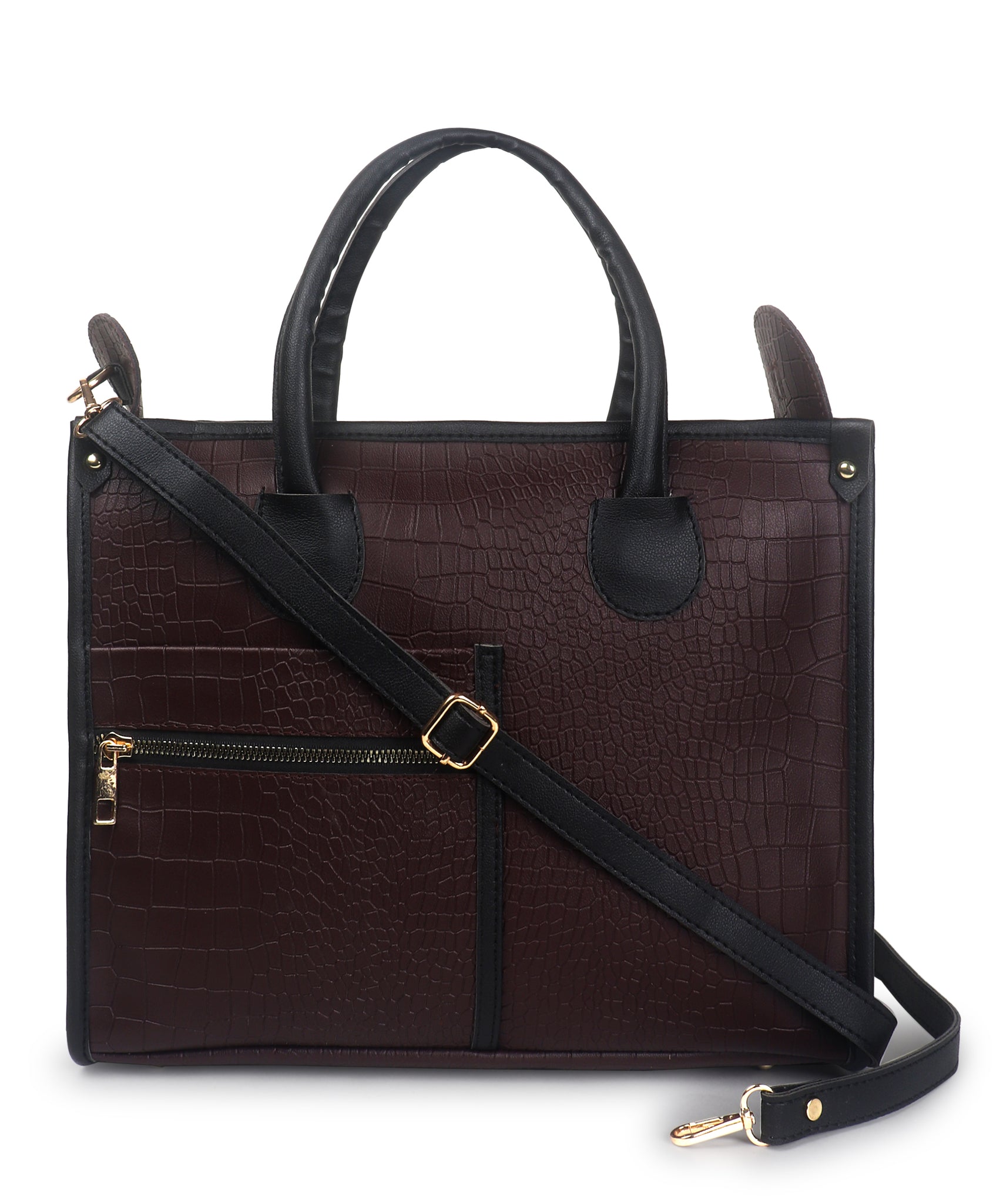 Brown Crocodile Synthetic Leather Handbag For Women