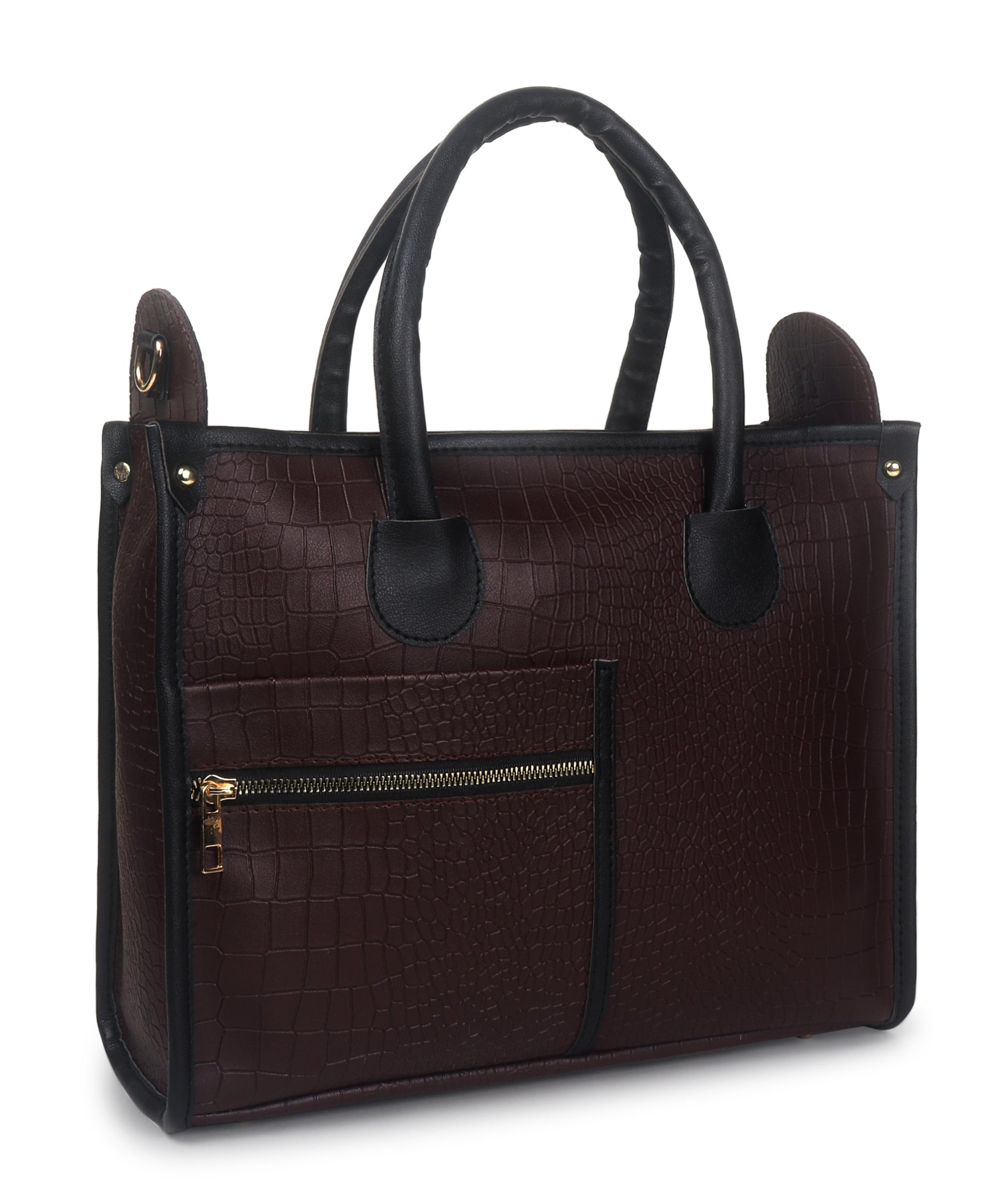 Brown Crocodile Synthetic Leather Handbag For Women