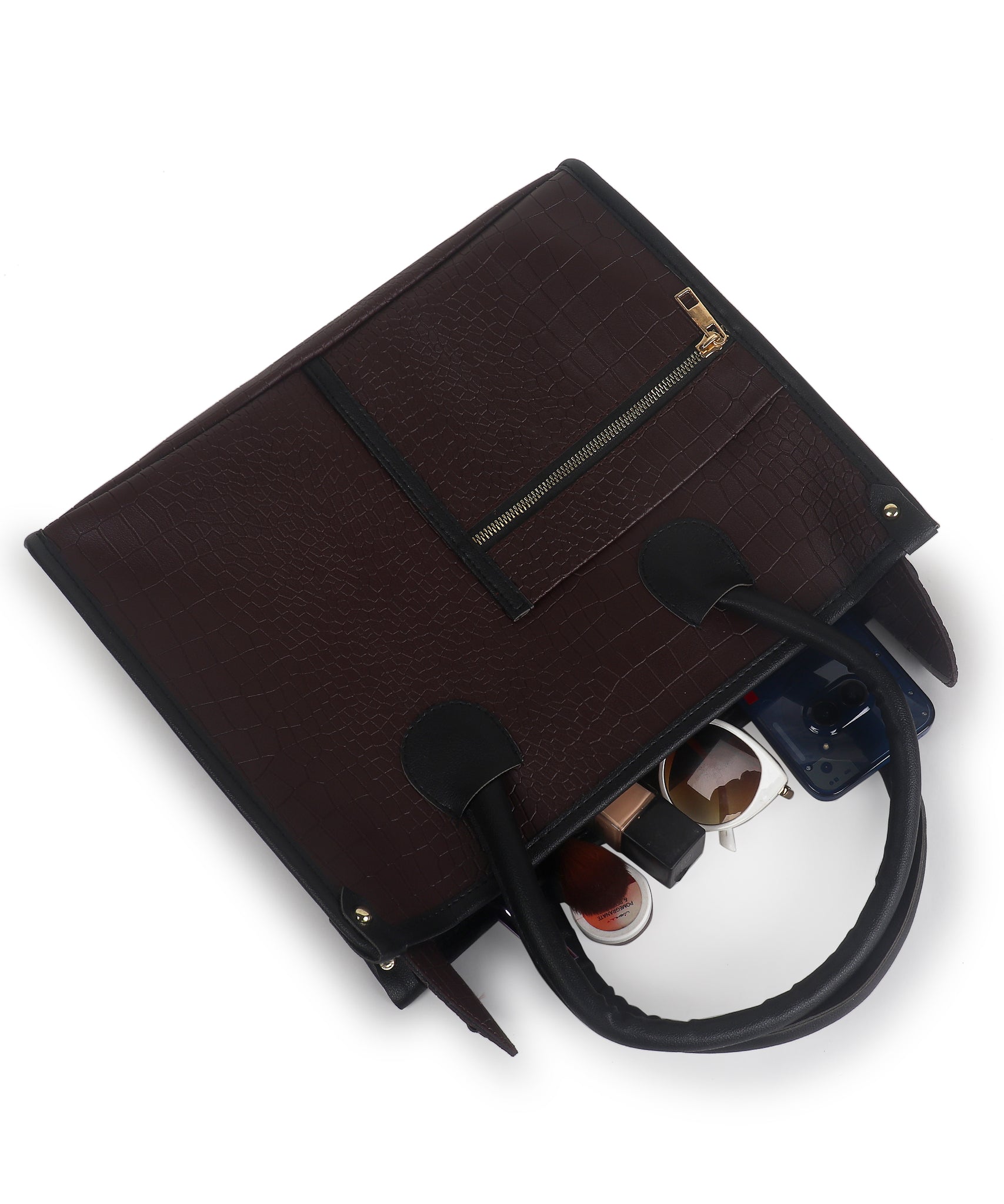 Brown Crocodile Synthetic Leather Handbag For Women