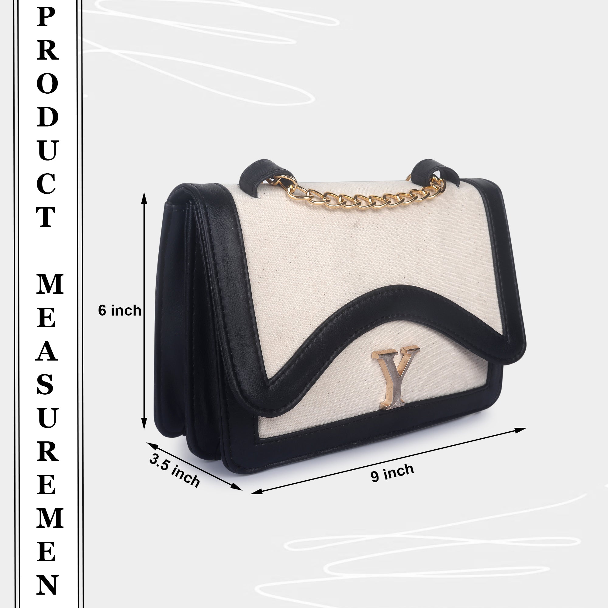 Off White-Black Canvas Sling Bag For Women