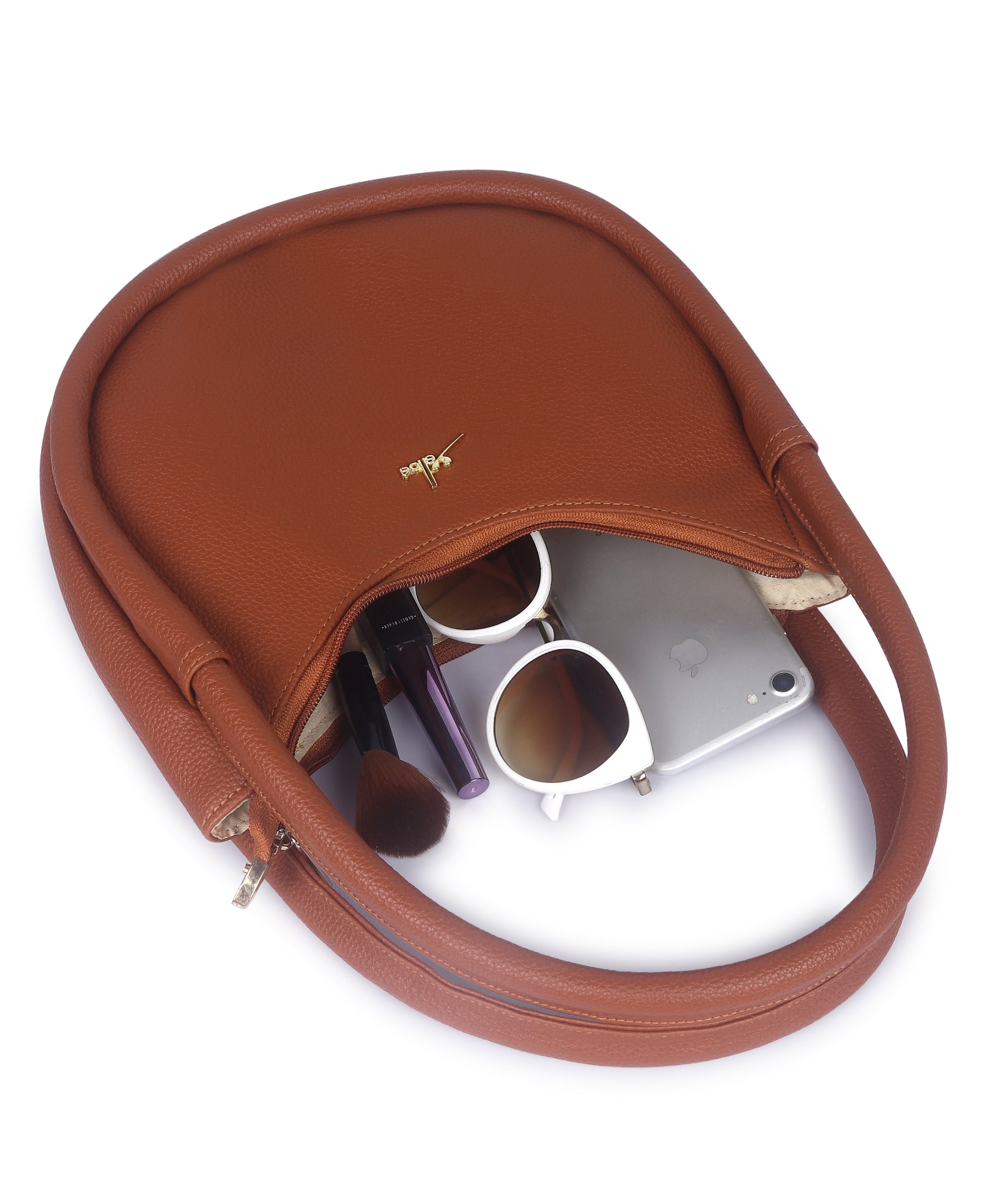 Tan Synthetic Leather Baguette Bag For Women