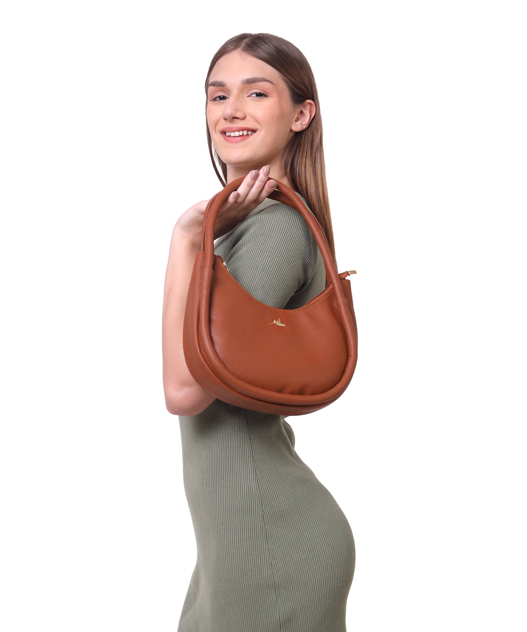 Tan Synthetic Leather Baguette Bag For Women