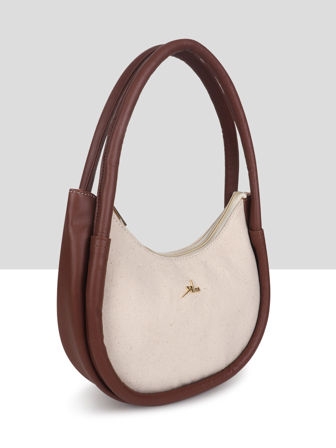 Off White-Tan Canvas Baguette Bag for Women