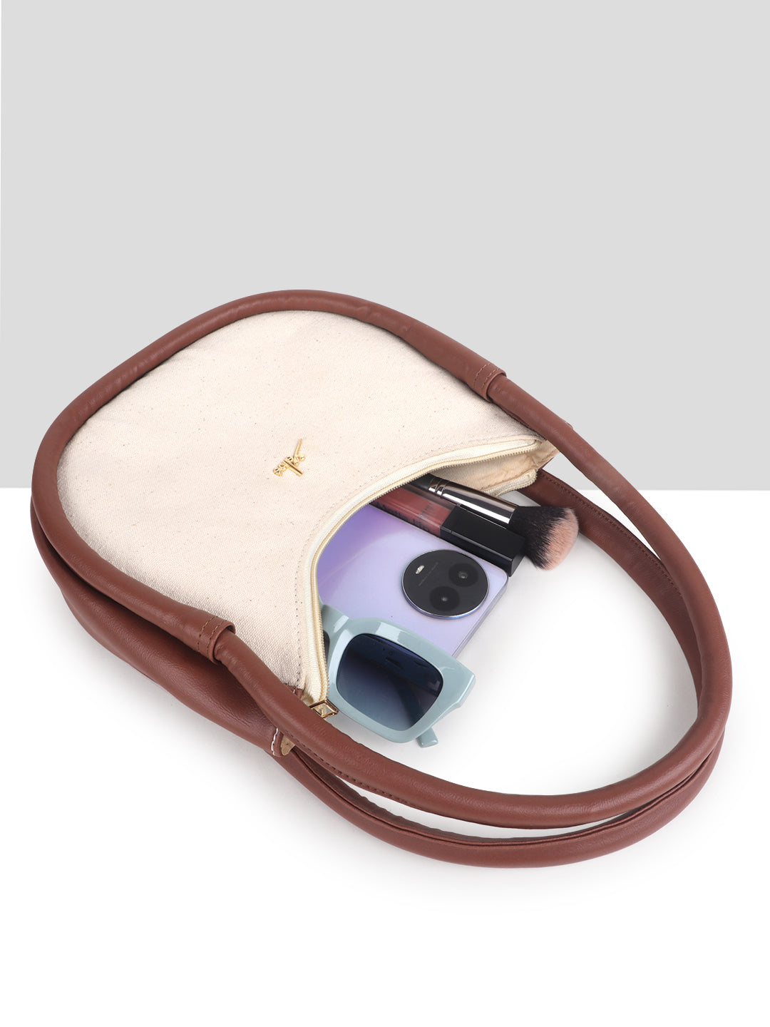 Off White-Tan Canvas Baguette Bag for Women