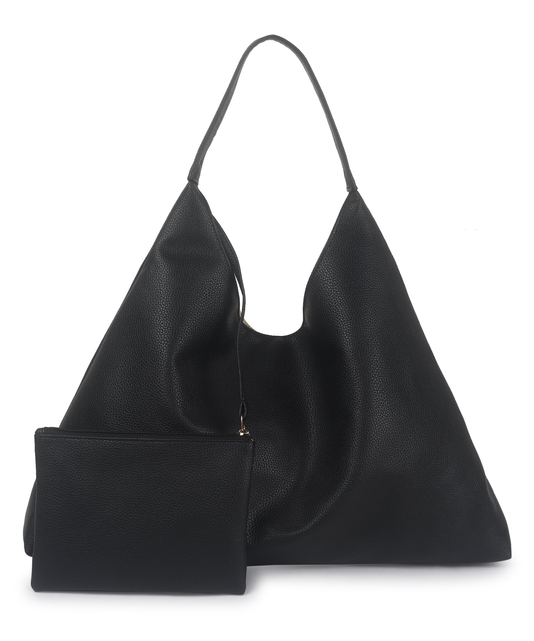 Black Synthetic Leather Handbag Bag With Hanging Pouch For Women