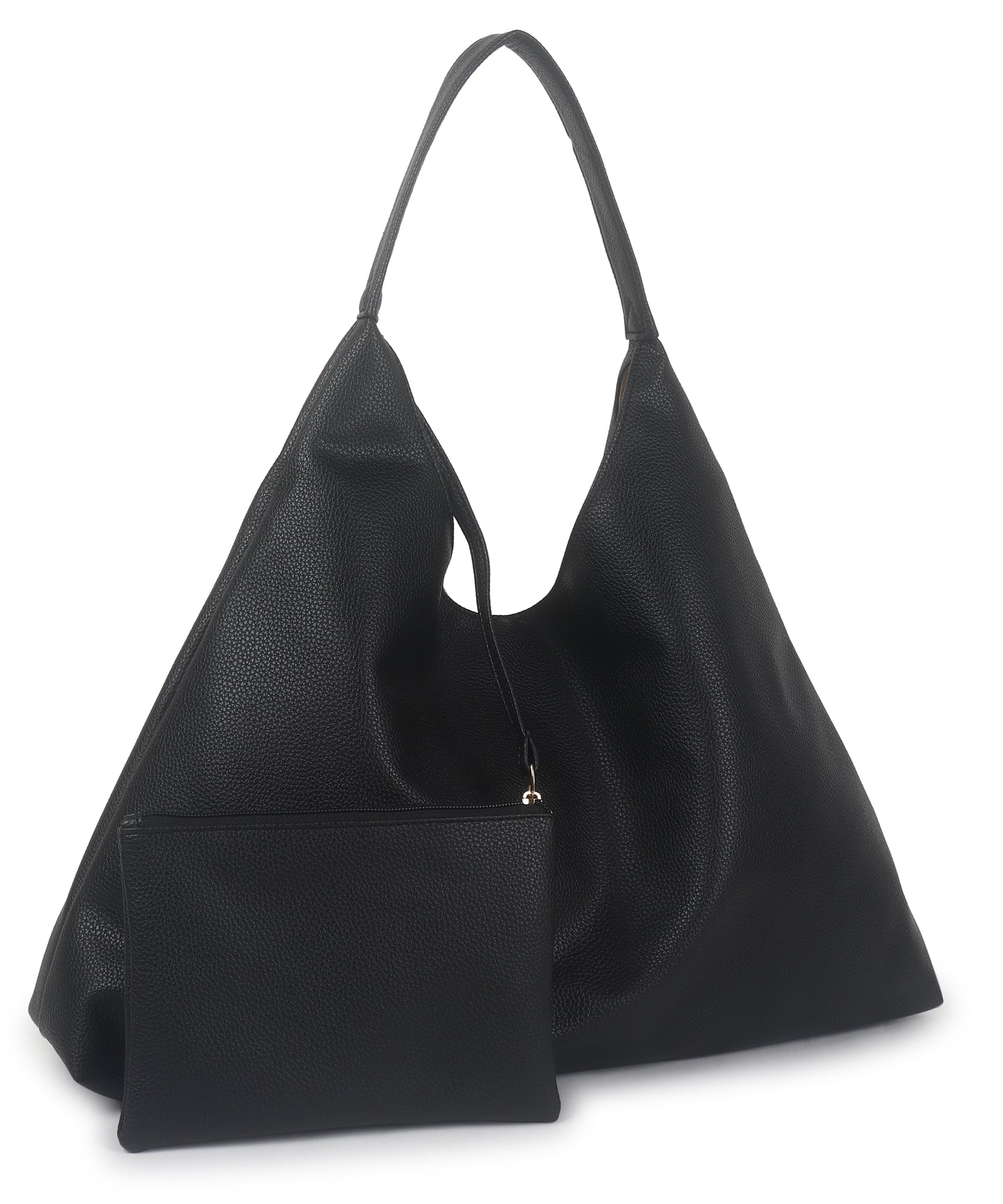 Black Synthetic Leather Handbag Bag With Hanging Pouch For Women