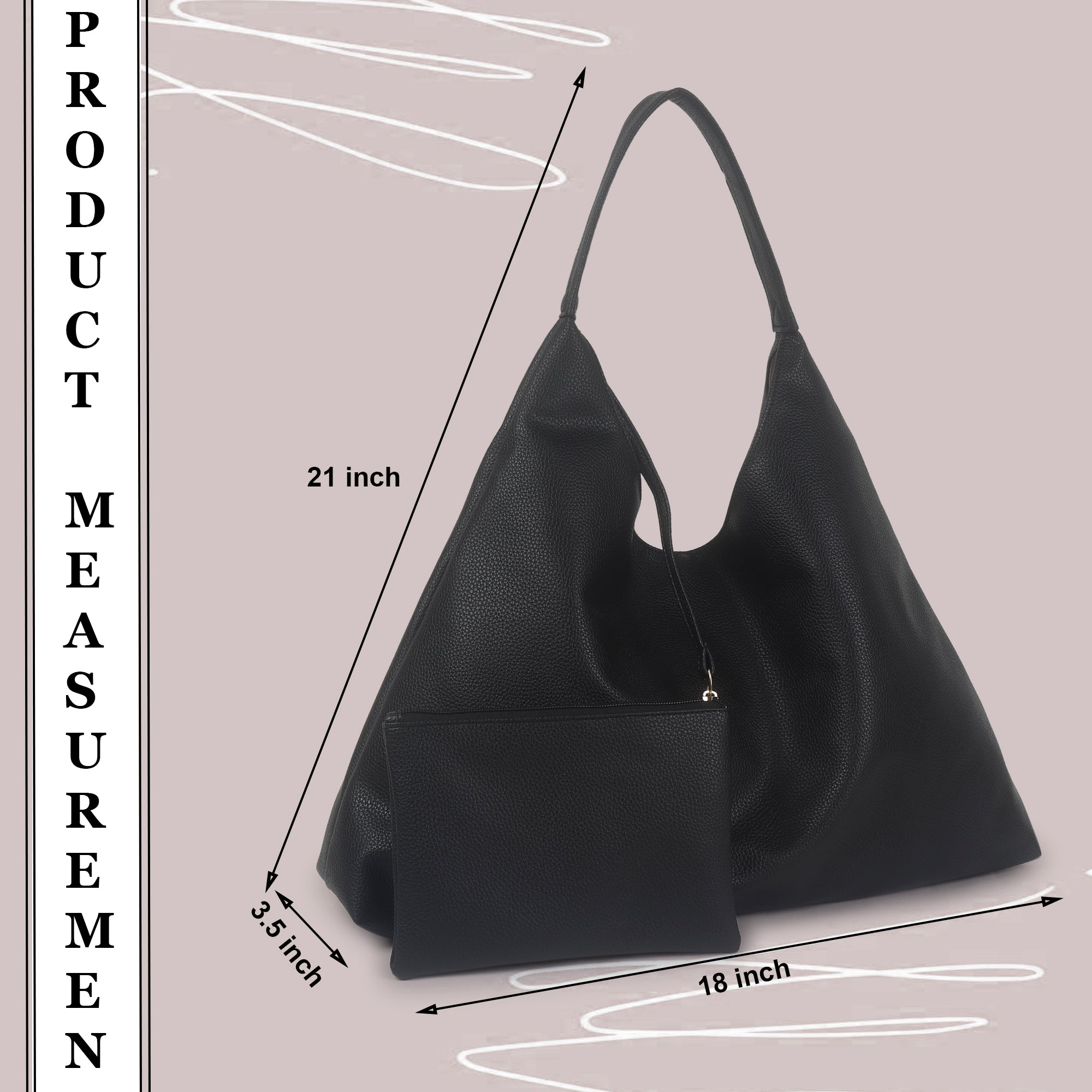 Black Synthetic Leather Handbag Bag With Hanging Pouch For Women