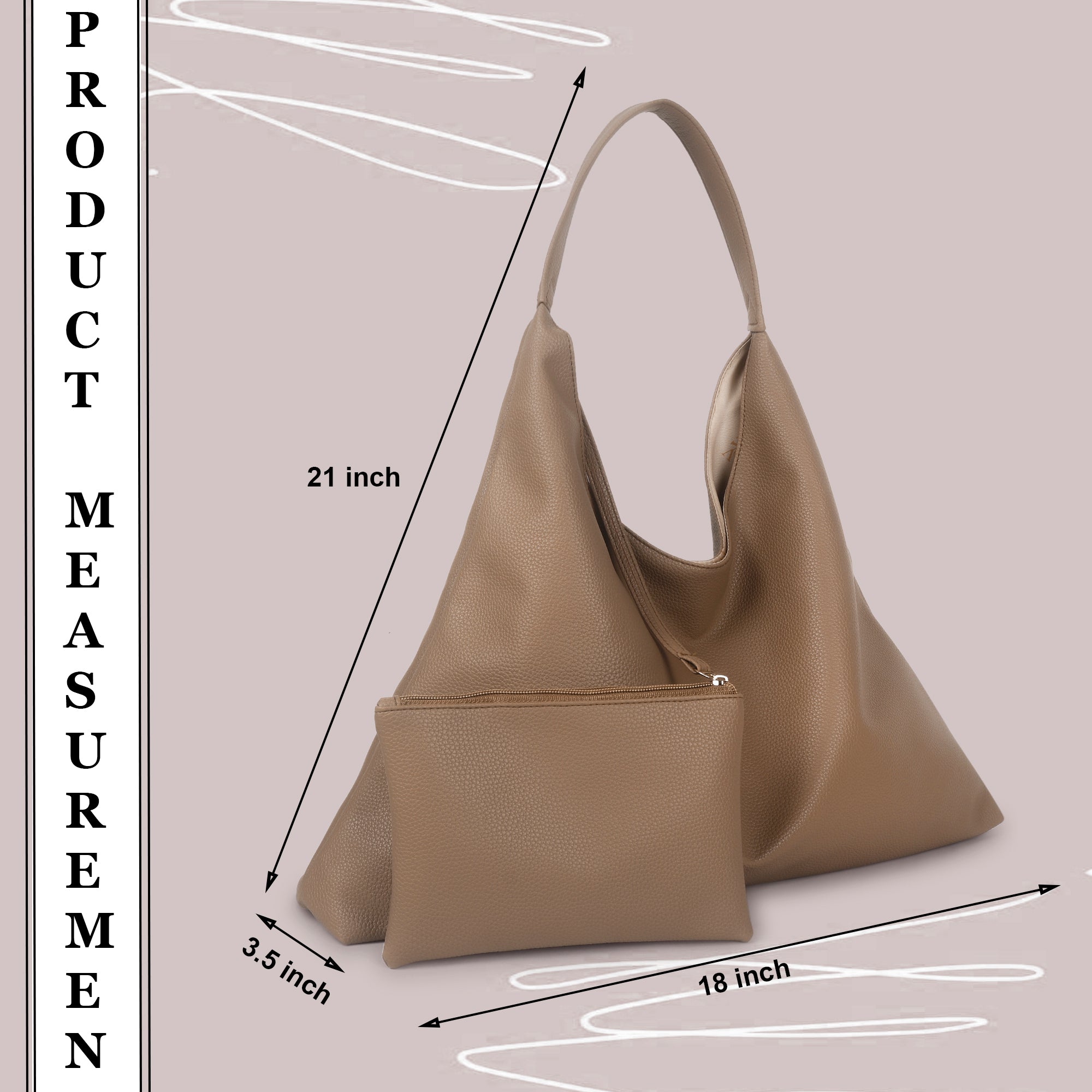 Camel Synthetic Leather Handbag Bag With Hanging Pouch For Women