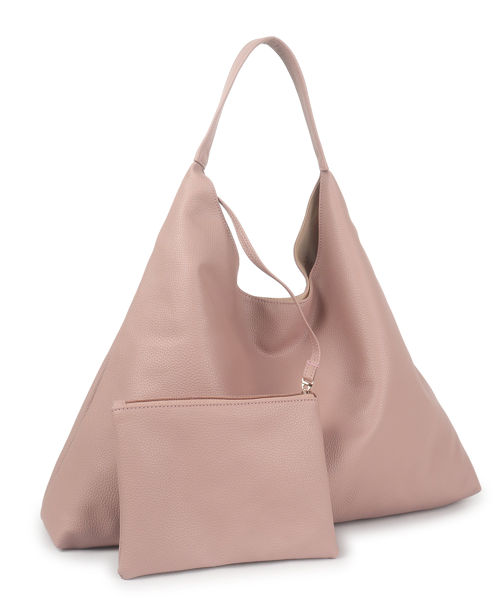Dusty Pink Synthetic Leather Handbag Bag With Hanging Pouch For Women