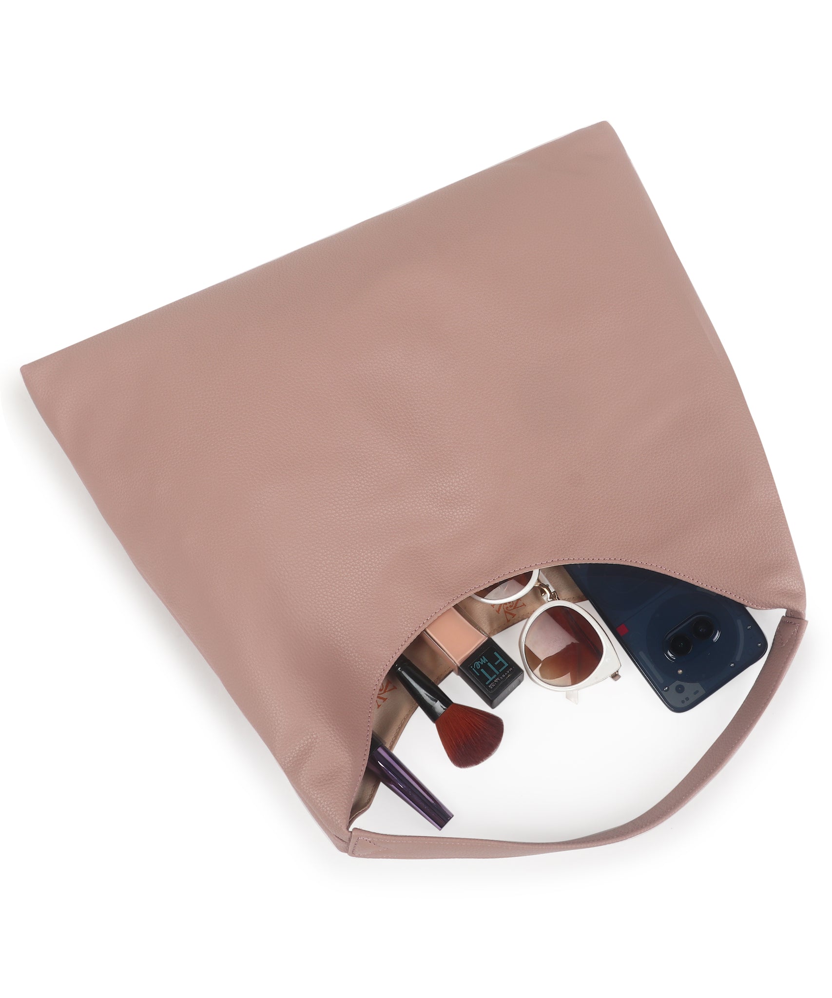 Dusty Pink Synthetic Leather Handbag Bag With Hanging Pouch For Women