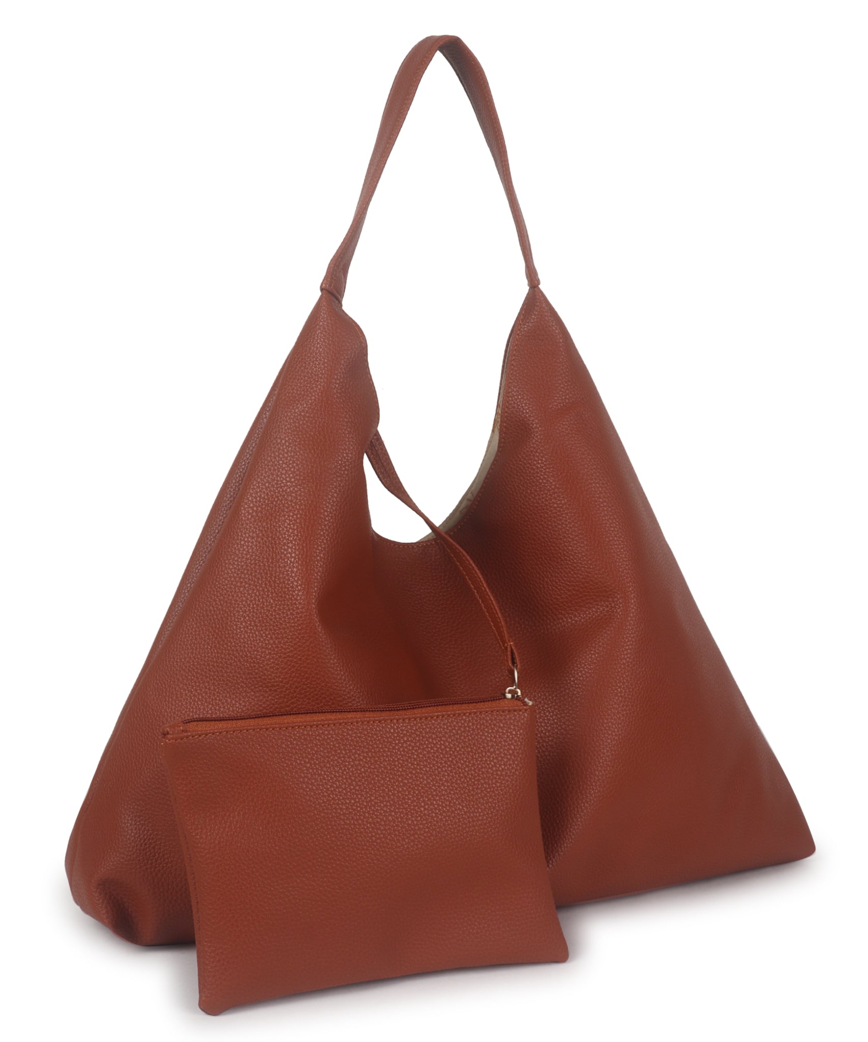 Tan Synthetic Leather Handbag Bag With Hanging Pouch For Women