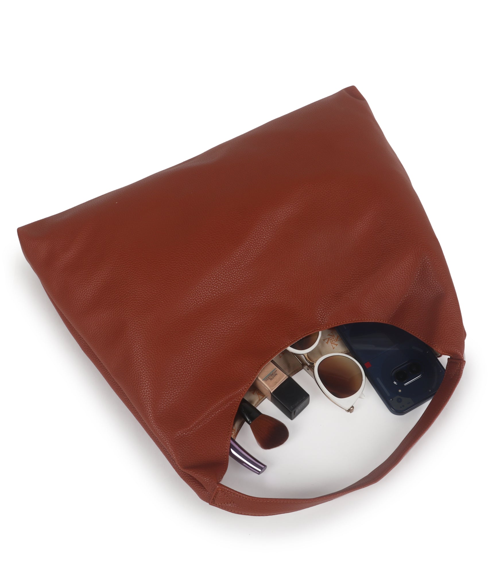 Tan Synthetic Leather Handbag Bag With Hanging Pouch For Women
