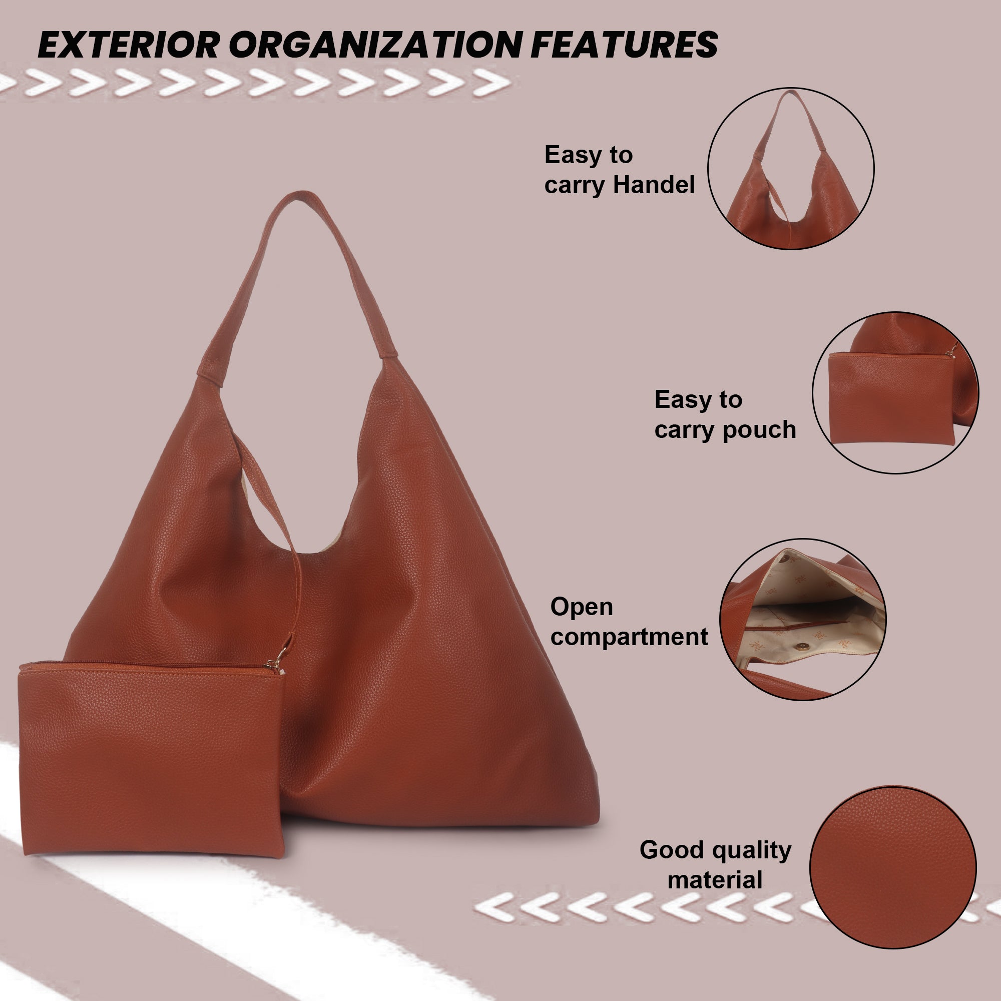 Tan Synthetic Leather Handbag Bag With Hanging Pouch For Women