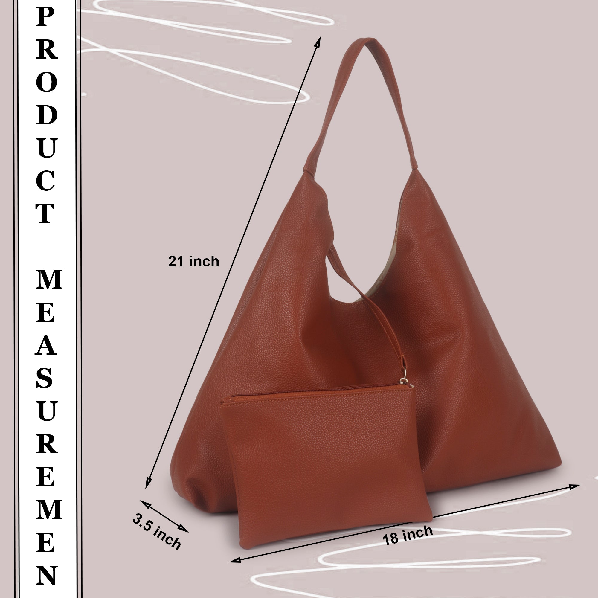 Tan Synthetic Leather Handbag Bag With Hanging Pouch For Women
