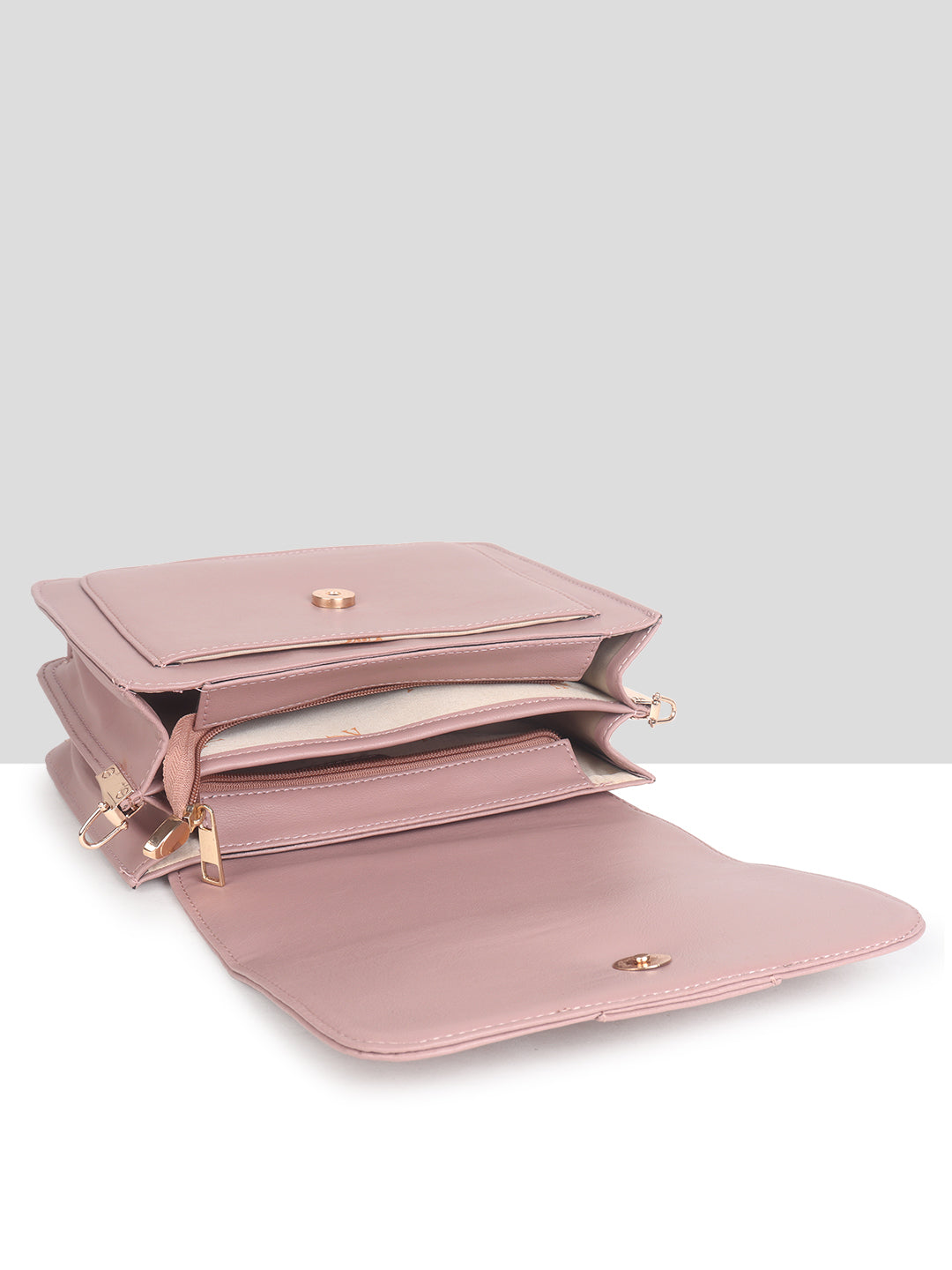 Dusty Pink Multicompartment Sling Bag For Women