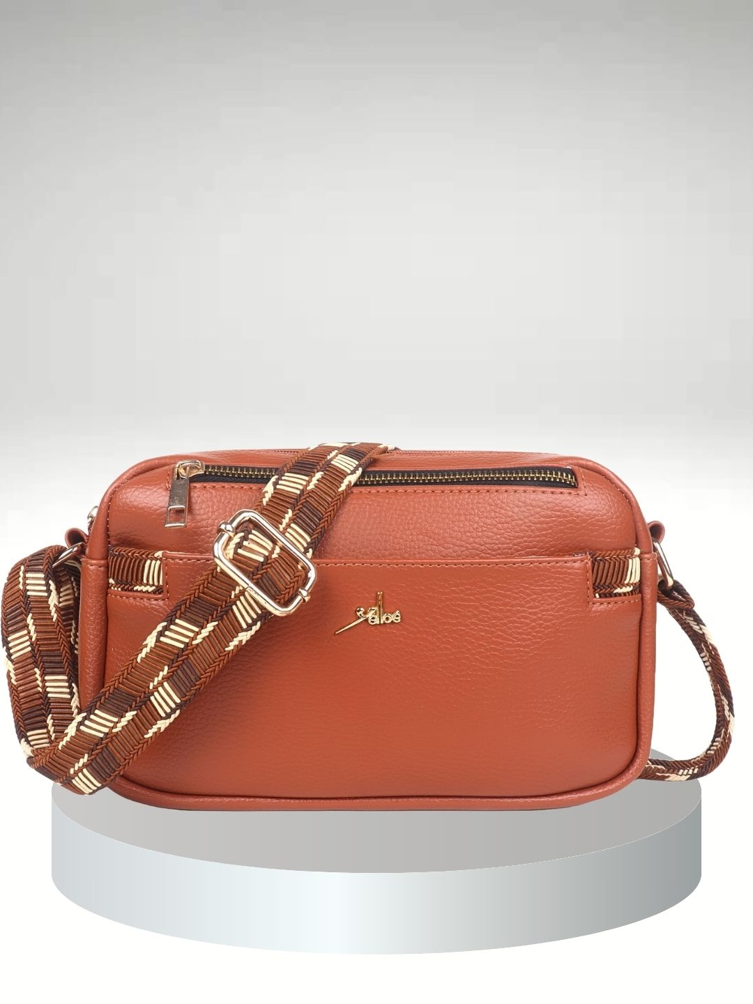 Tan Multicompartment Sling Bag For Women