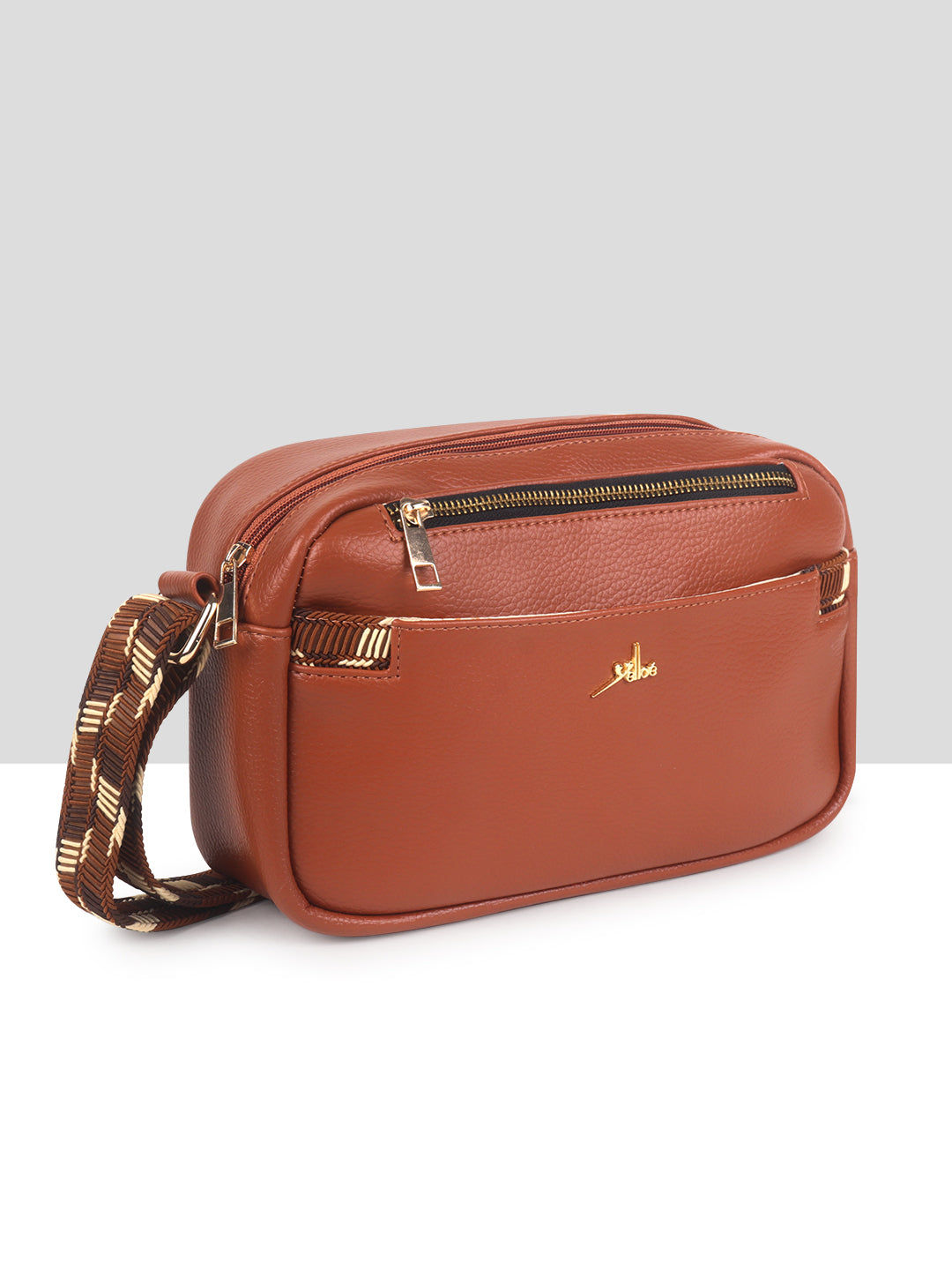 Tan Multicompartment Sling Bag For Women