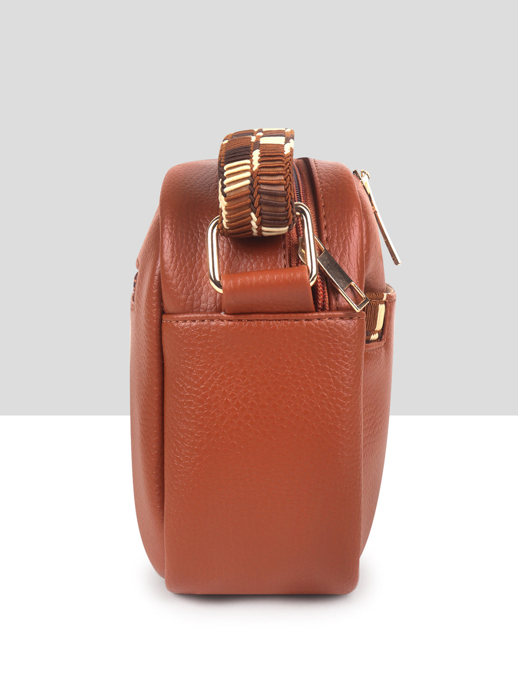 Tan Multicompartment Sling Bag For Women