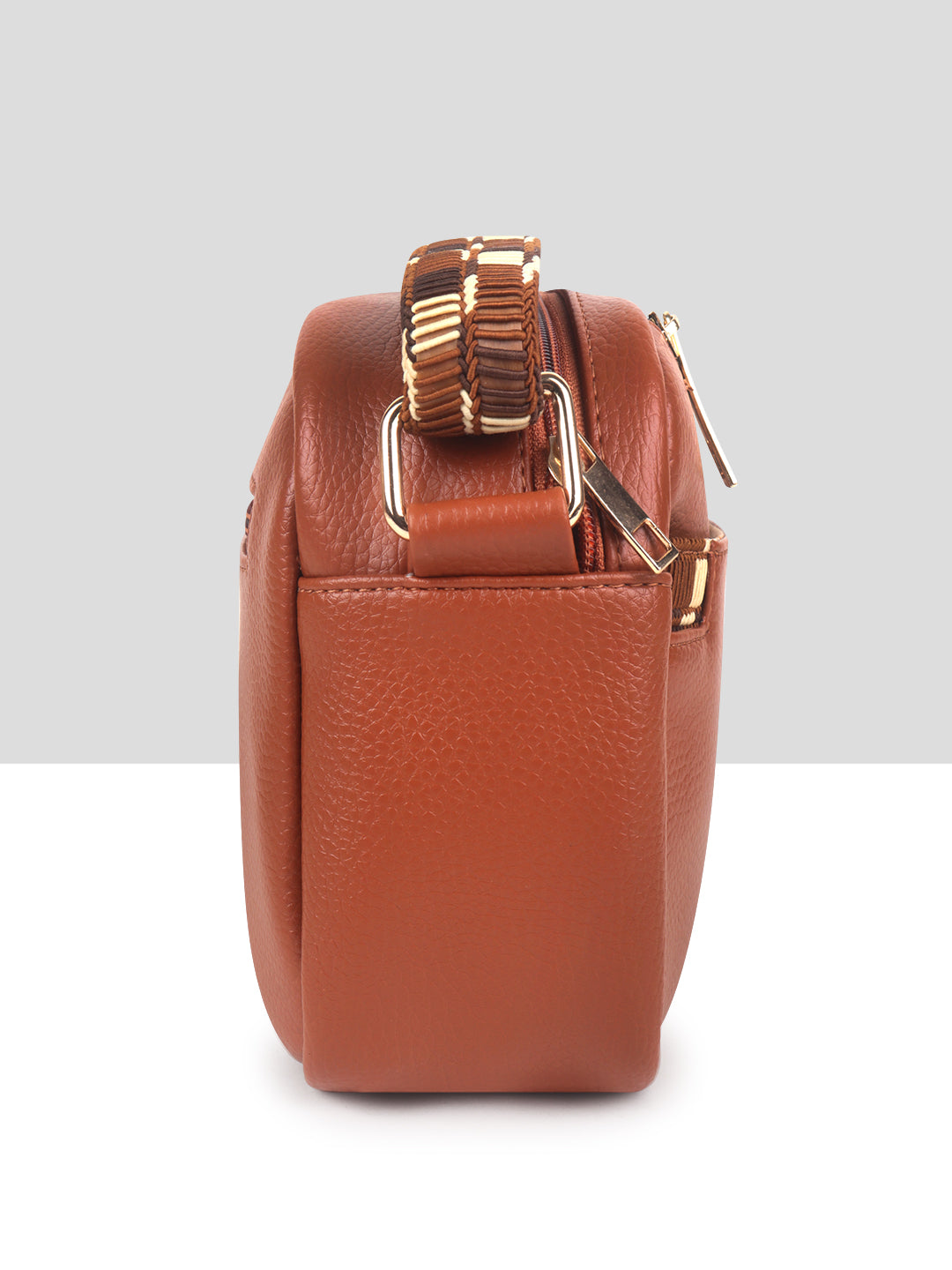 Tan Multicompartment Sling Bag For Women