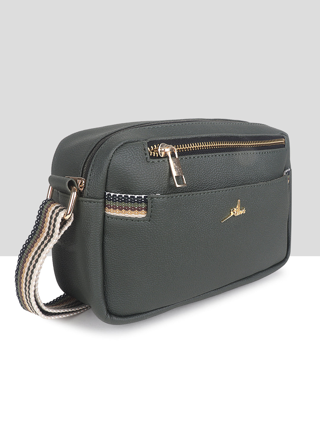 Green Multicompartment Sling Bag For Women