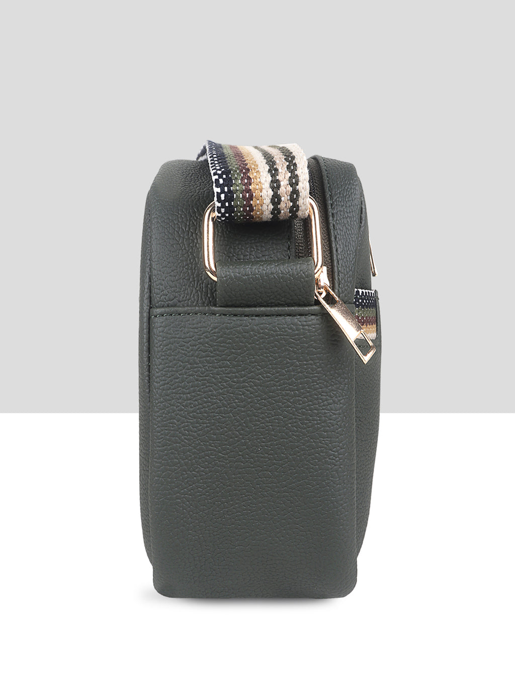 Green Multicompartment Sling Bag For Women
