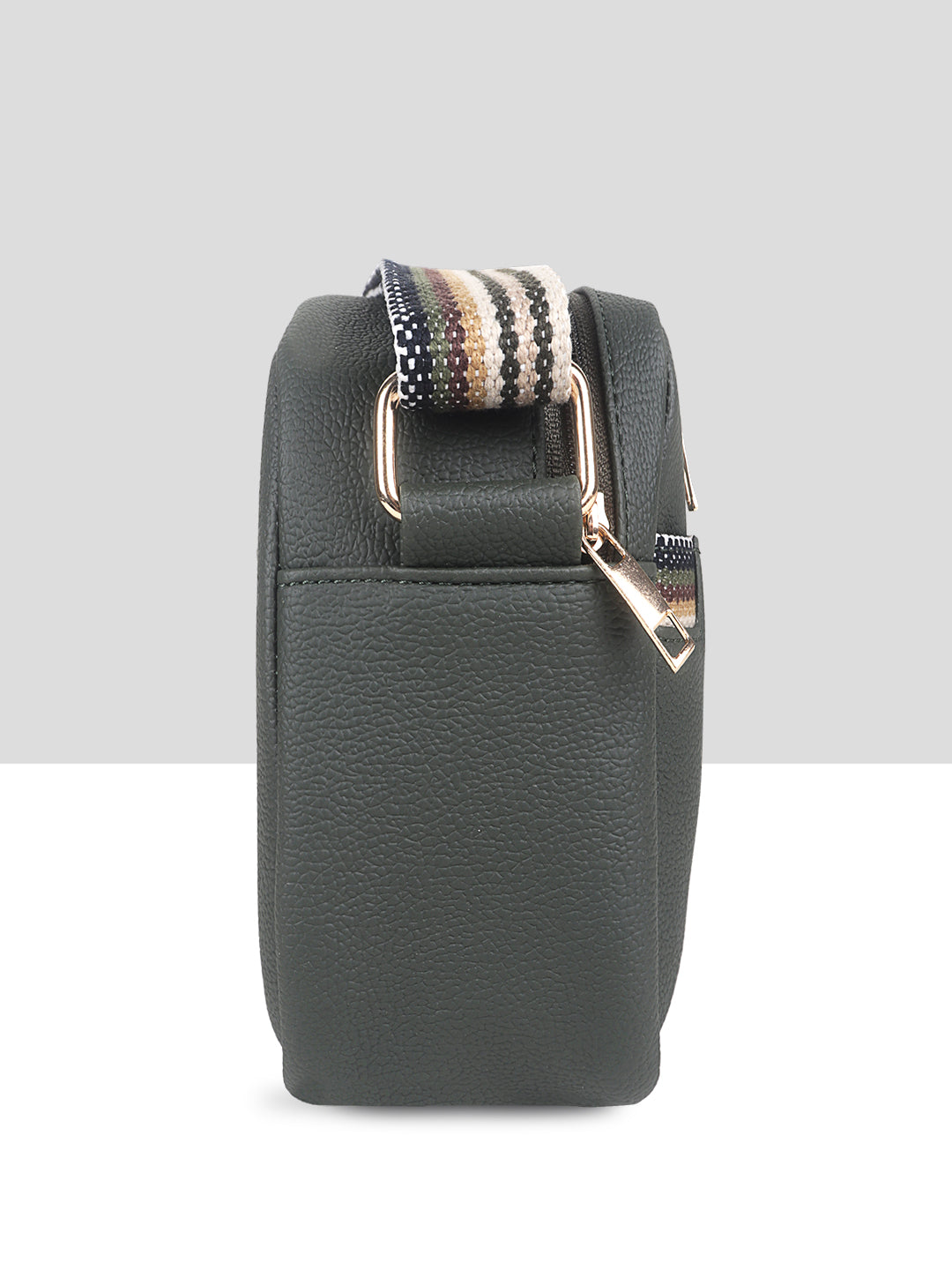 Green Multicompartment Sling Bag For Women